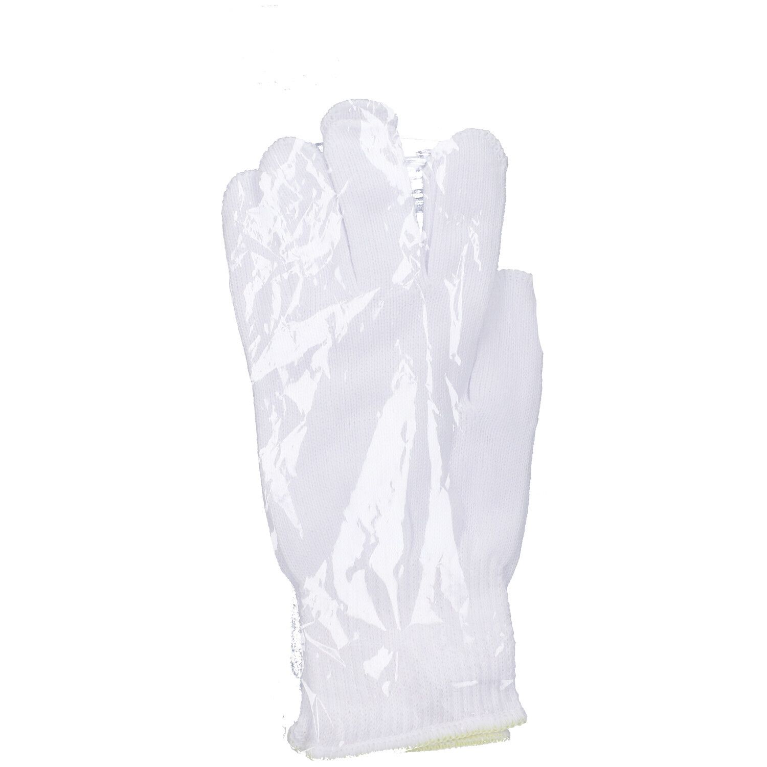 Weißer Baumwollhandschuh, Größe 8,5, in transparenter Verpackung.