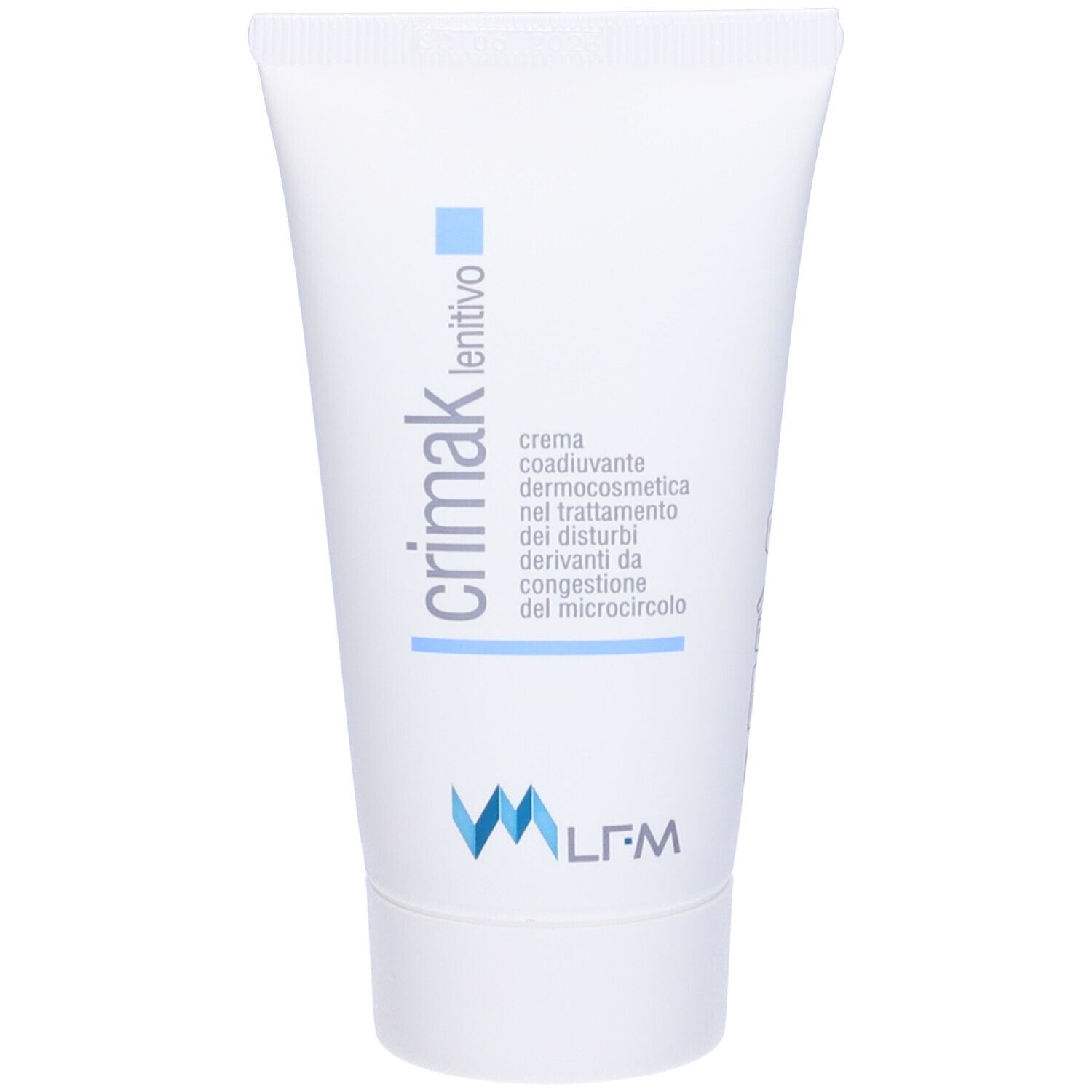 Tubo bianco con testo blu. Testo: 'crimak lenitivo'.