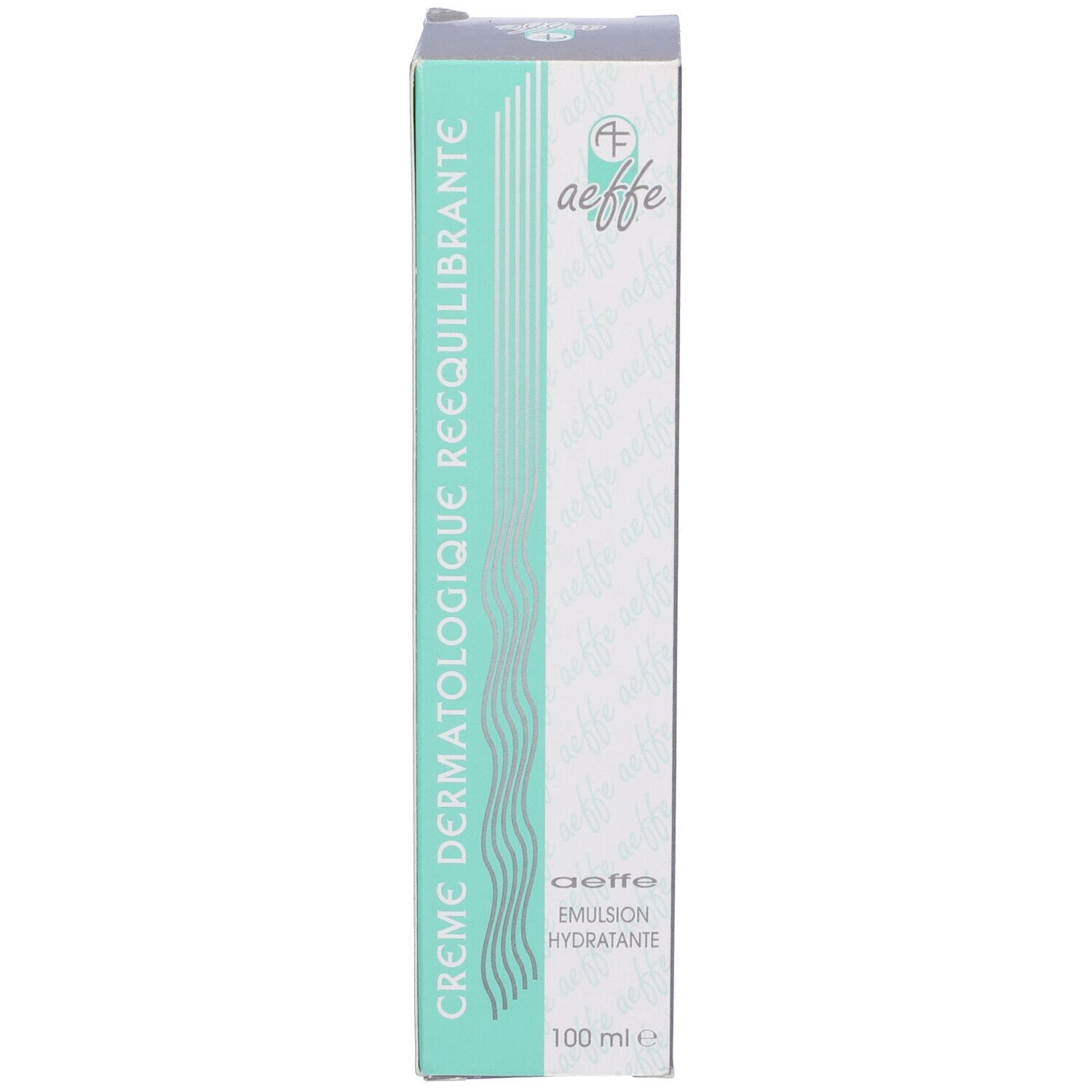 Scatola prodotto. Scritto: aeffe, Crema Dermatologica Riequilibrante, Emulsione Idratante. 100 ml.