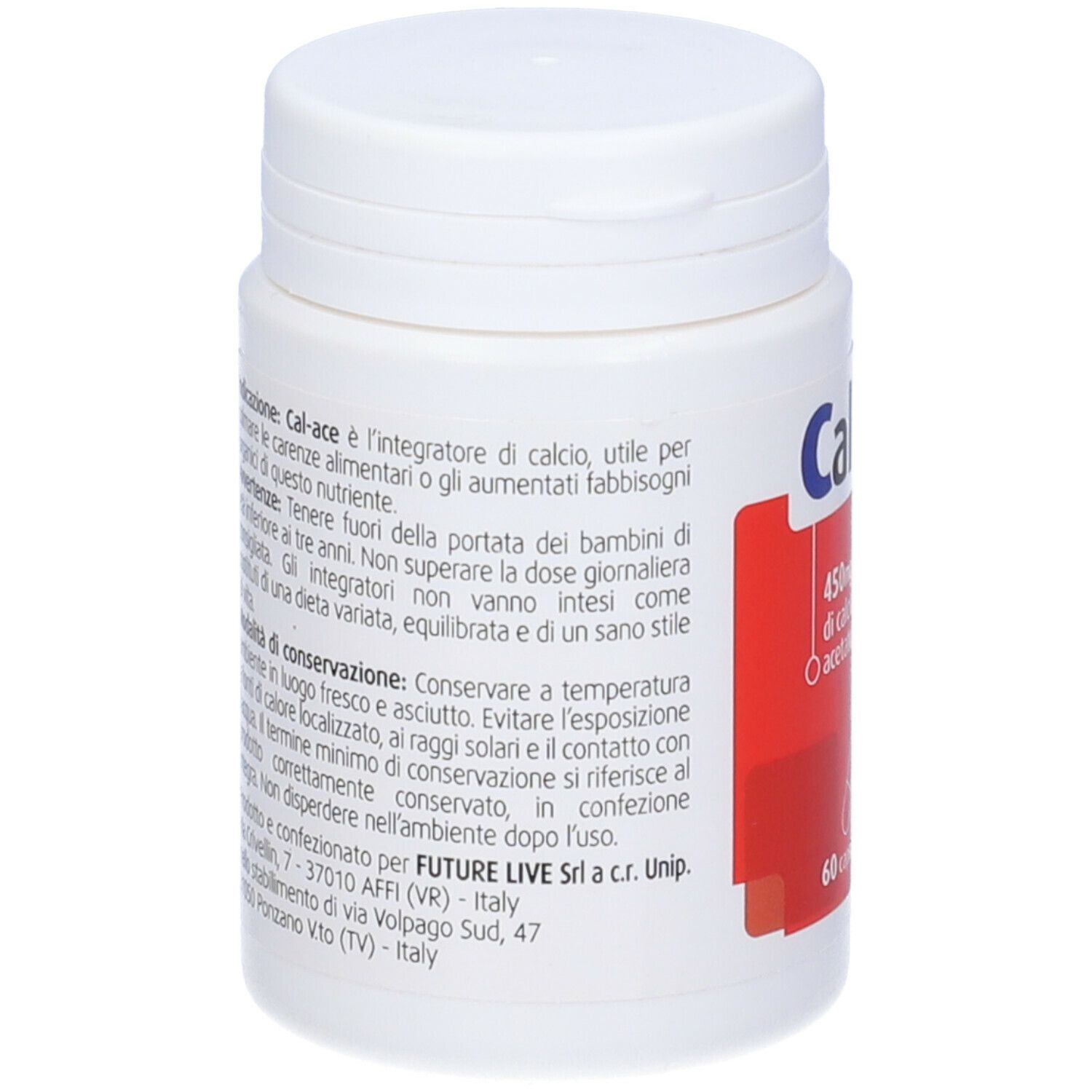 Retro del flacone bianco. Testo in italiano. Informazioni su ingredienti e utilizzo.