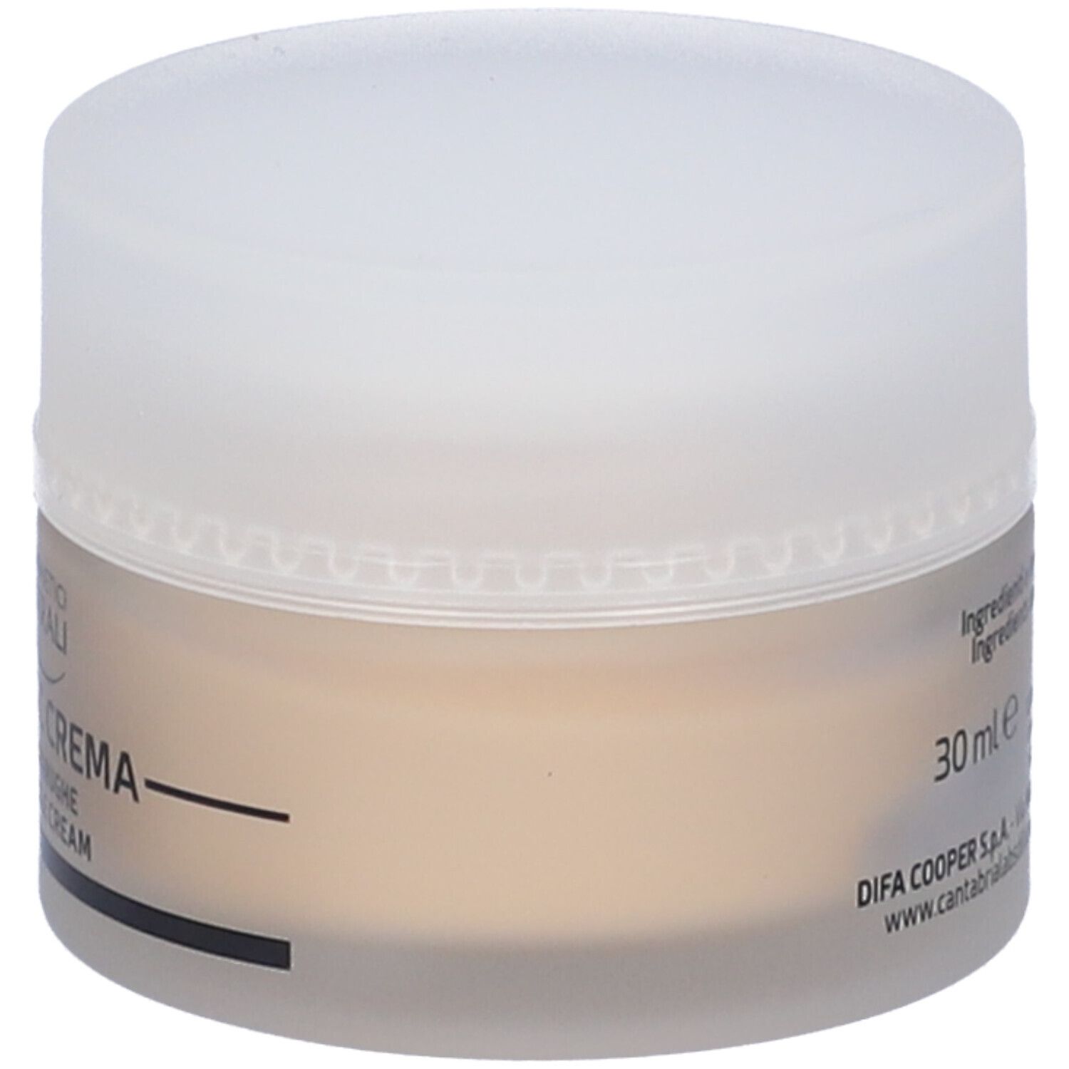 Vasetto di crema con coperchio. Scritta: ANTIAGE-C CREMA, Crema antirughe, Anti-wrinkle Cream. Marchio: Cosmetici magistrali. 30 ml.
