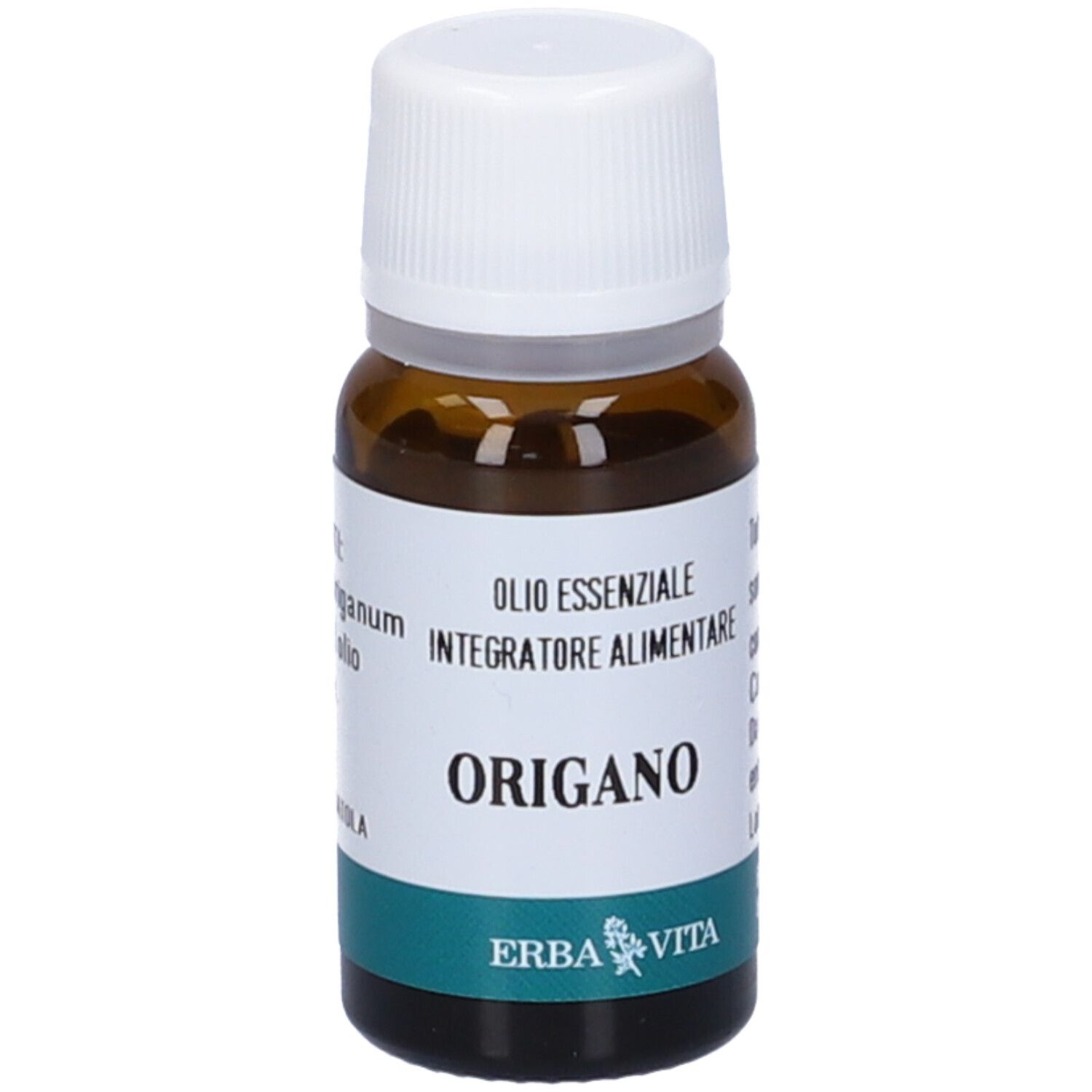 Flacone vetro marrone, tappo bianco. Etichetta con informazioni, 10 ml.