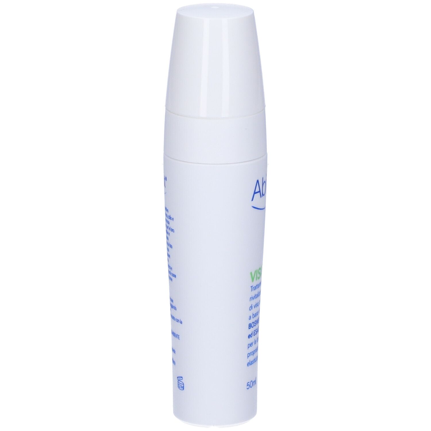 Flacone bianco Abilast®. Descrizione del prodotto sul retro. Accenti verdi e testo.