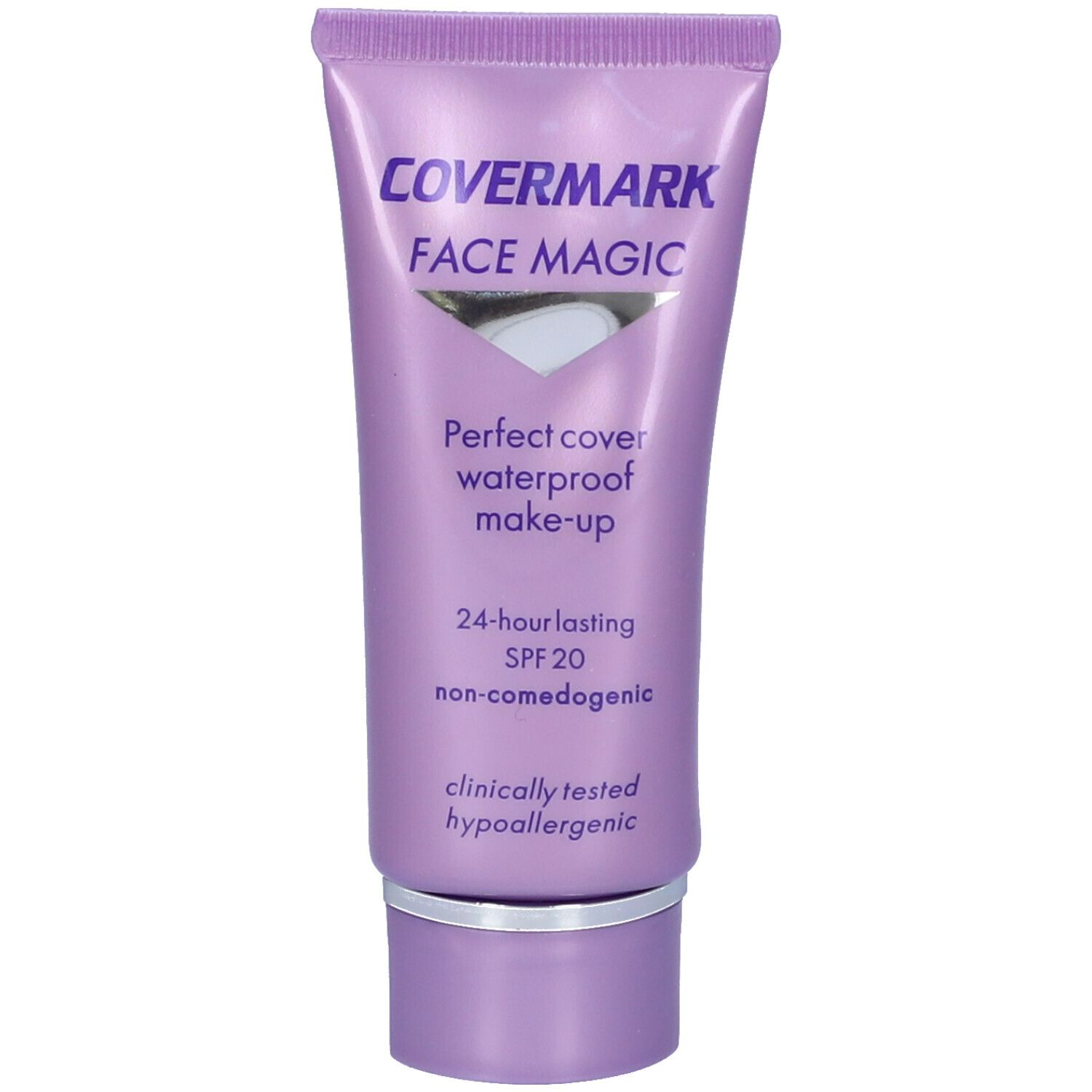 Tubo Covermark Face Magic. Tubo viola con nome e informazioni sul prodotto. Contiene SPF 20.