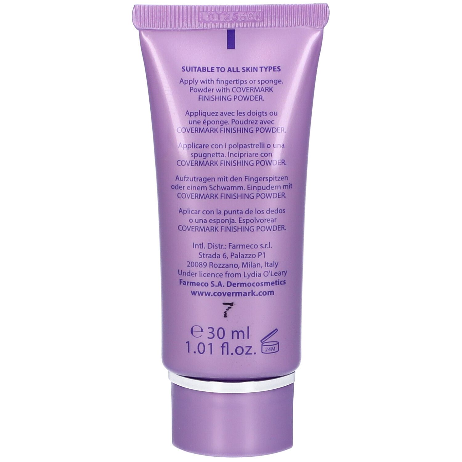 Retro del tubo Covermark Face Magic. Istruzioni multilingue. 30 ml.