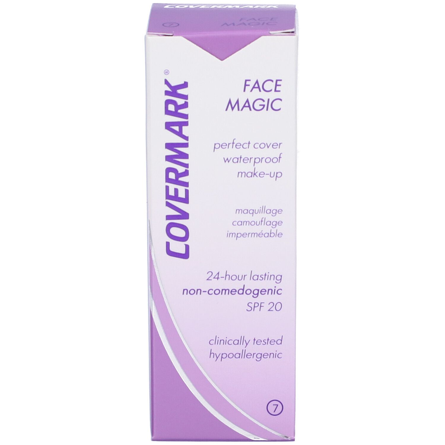 Confezione Covermark Face Magic. Scatola con informazioni sul prodotto. SPF 20. Ipoallergenico.