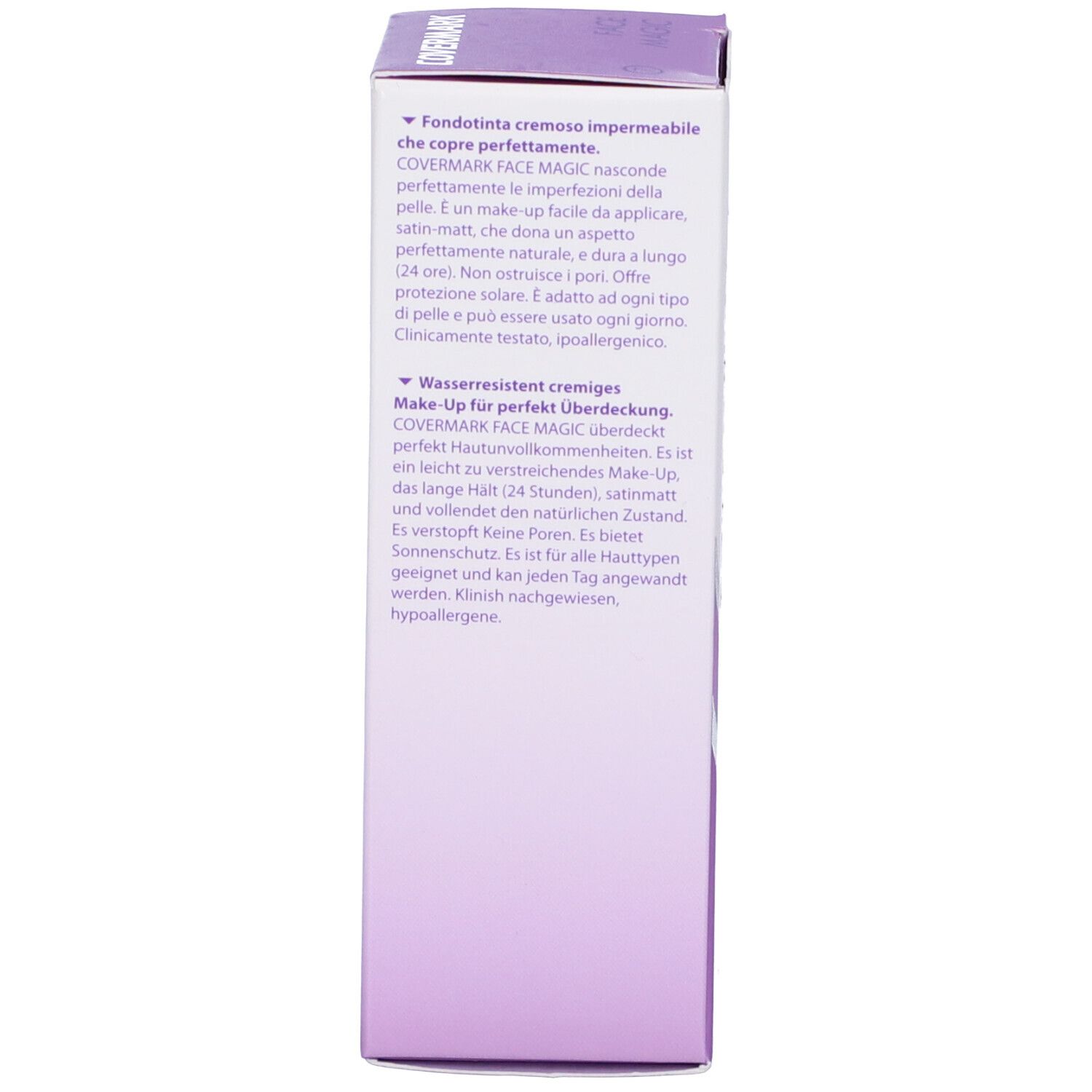 Confezione Covermark Face Magic. Testo in tedesco. Trucco resistente all'acqua. Per tutti i tipi di pelle.