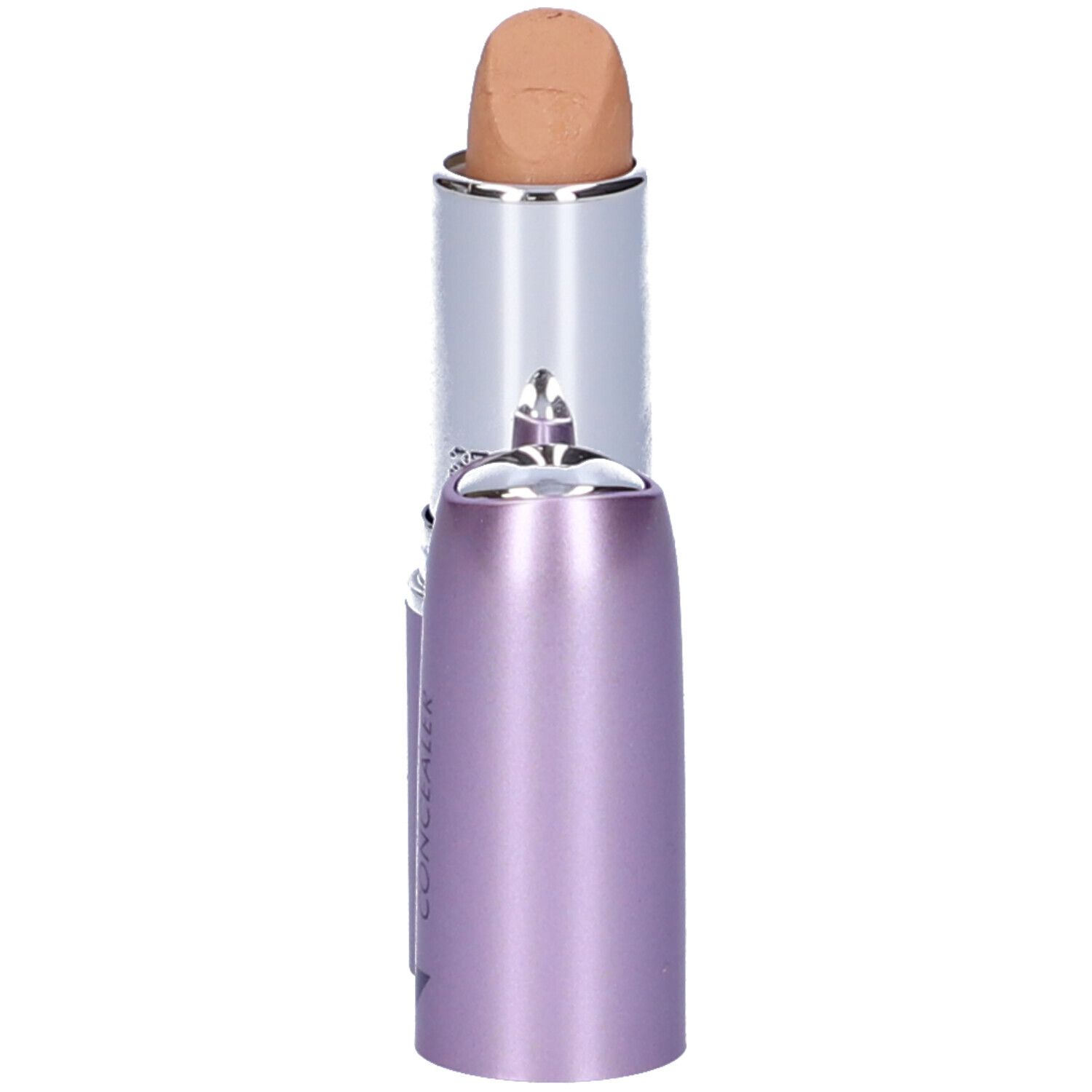Covermark Correttore Stick, colore 5. Astuccio lilla, fusto argentato. Aperto, punta beige del correttore visibile.