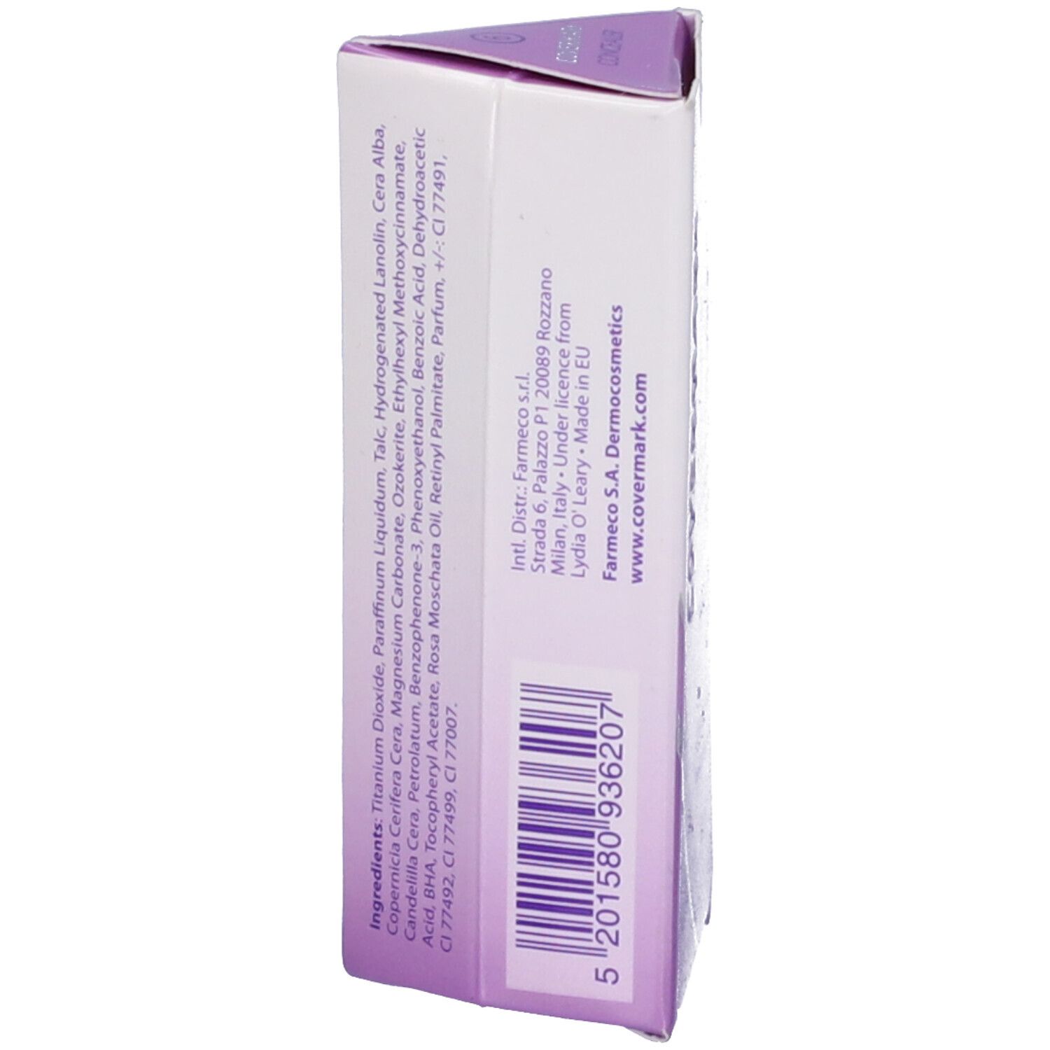 Confezione con stick correttore. Sulla confezione è scritto 'COVERMARK CONCEALER'. Lo stick è chiuso.