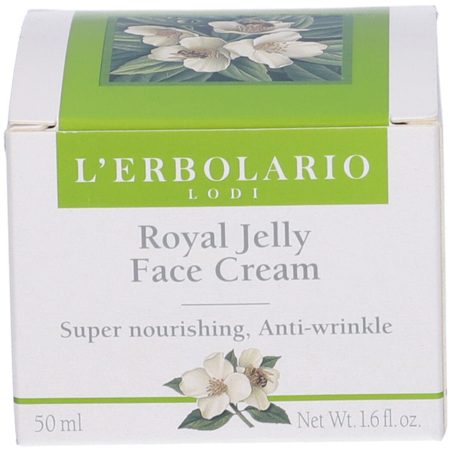 Scatola con scritta: Royal Jelly Face Cream. Marchio: L'Erbolario. Volume: 50 ml.