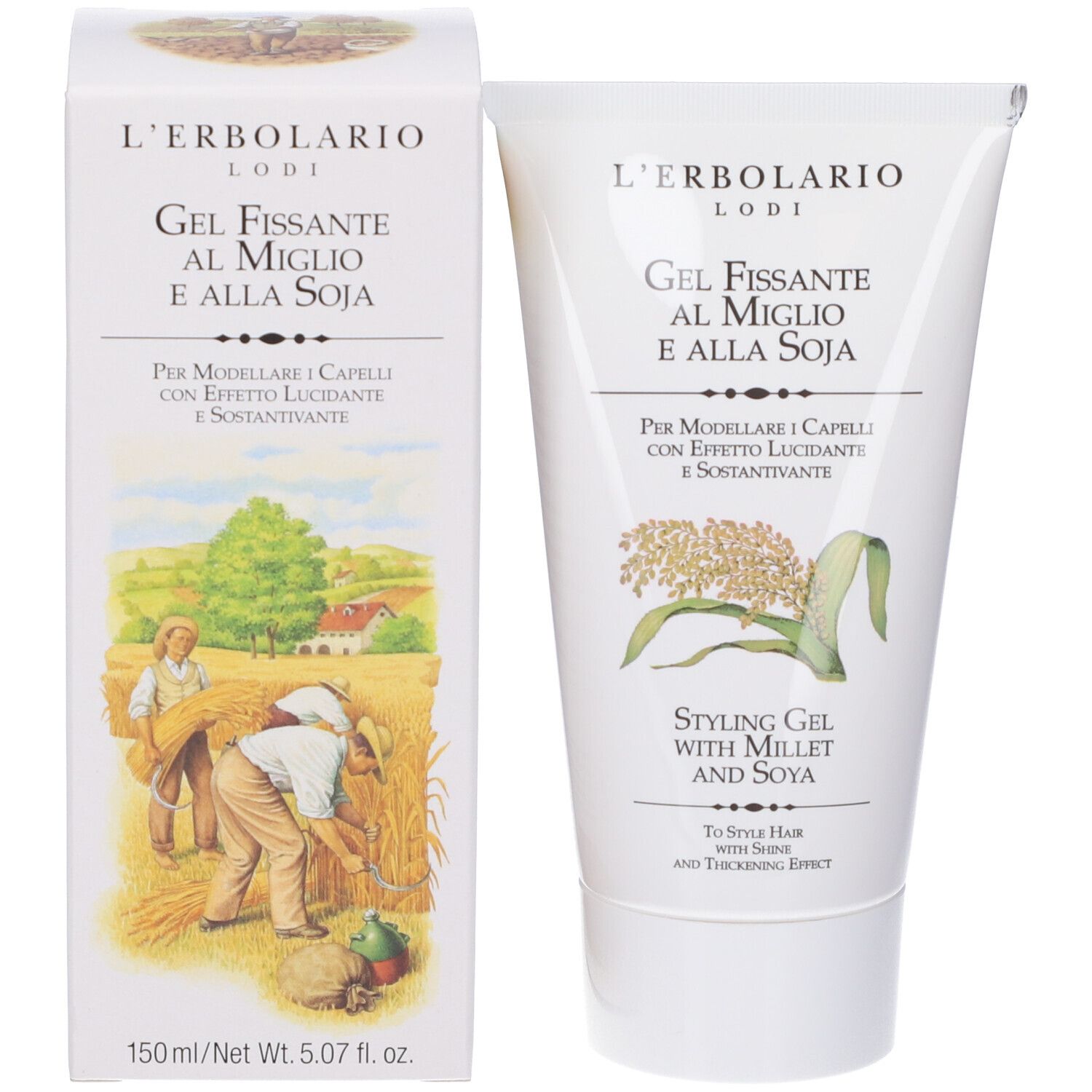 Tubo di gel crema e scatola. Entrambi con nome del prodotto e illustrazione. Testo in italiano.