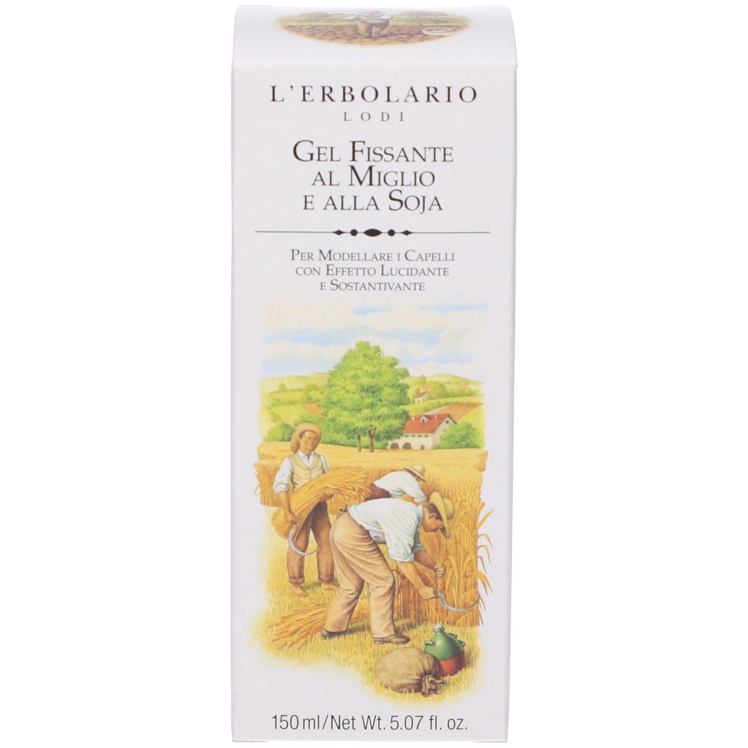 Scatola con nome del prodotto e illustrazione. Testo in italiano. 150ml/Net Wt. 5.07 fl. oz.