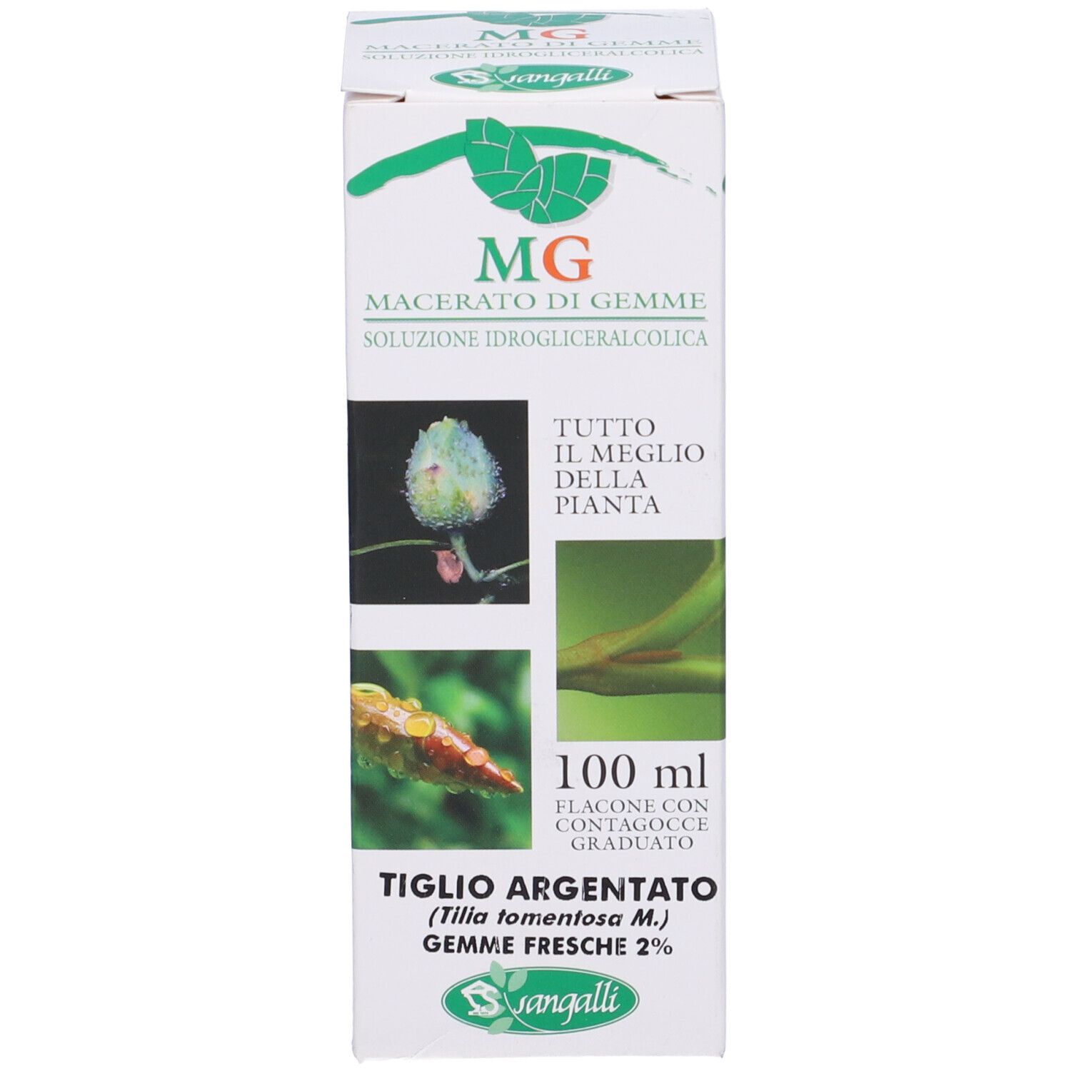 Confezione del prodotto. Scritto: Tiglio Argentato, Sangalli, 100 ml.
