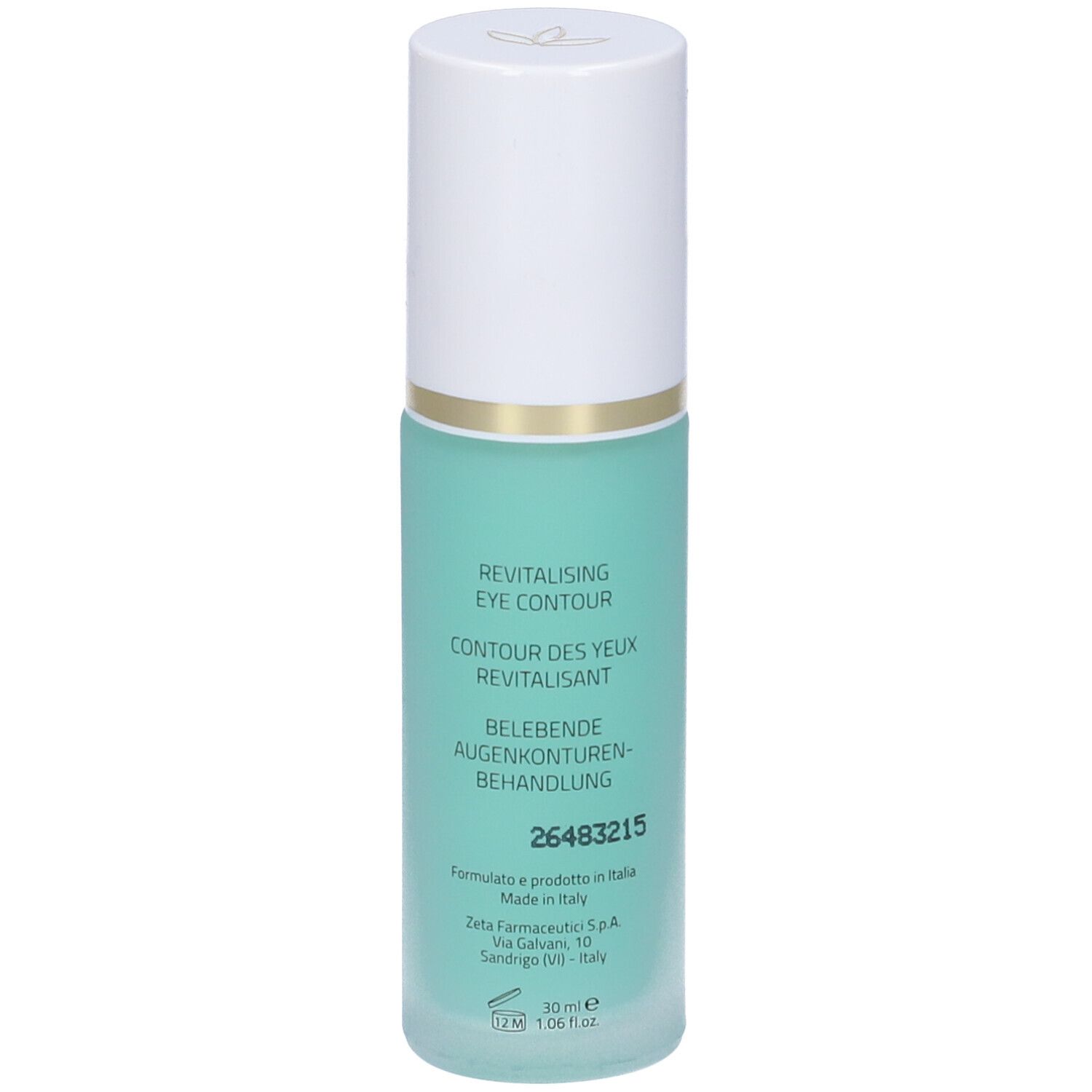 EuPhidra Skin-Réveil Contorno Occhi. Flacone bianco e verde chiaro, anello dorato. Testo: Skin-Réveil, Contorno Occhi, rivitalizzante.