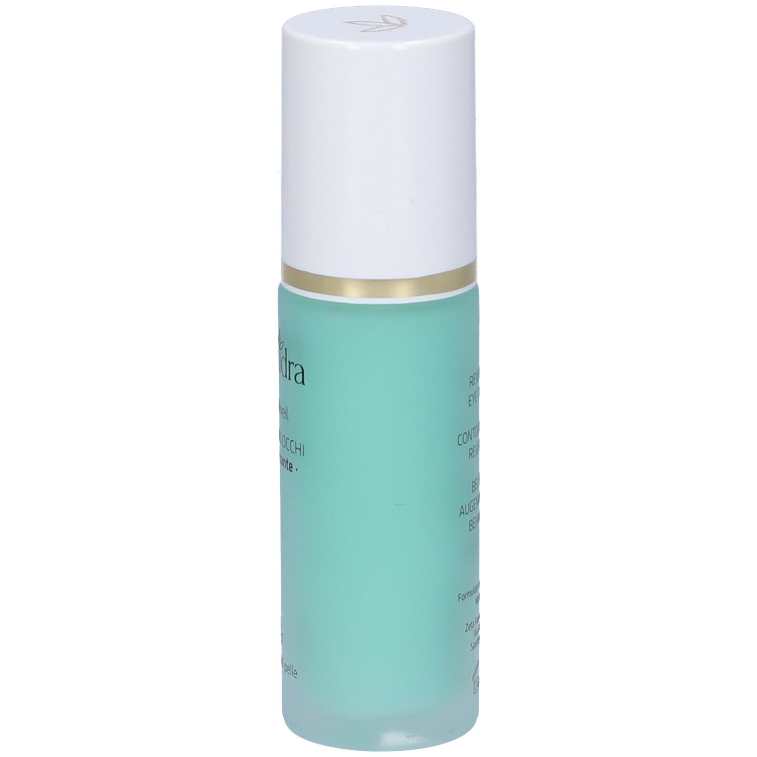 EuPhidra Skin-Réveil Contorno Occhi. Flacone bianco e verde chiaro, anello dorato. Testo: Skin-Réveil, Contorno Occhi, rivitalizzante.