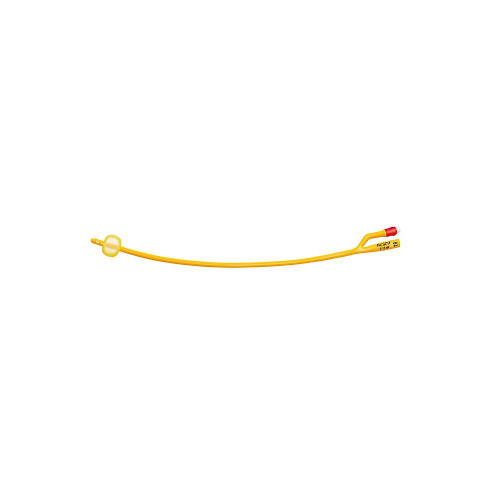 Catetere giallo a due vie con palloncino. Estremità e connessioni rosse.