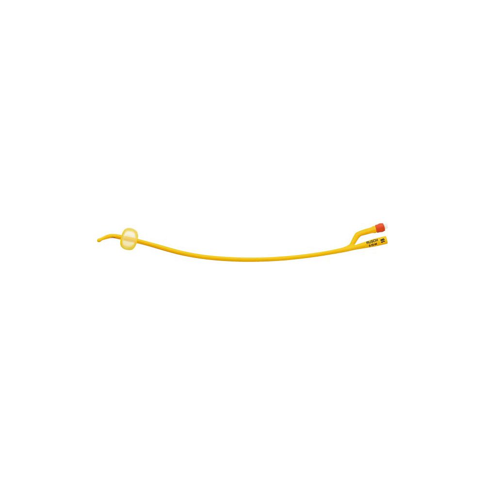 Catetere giallo con palloncino e due aperture. Estremità con un foro. Materiale: silicone.