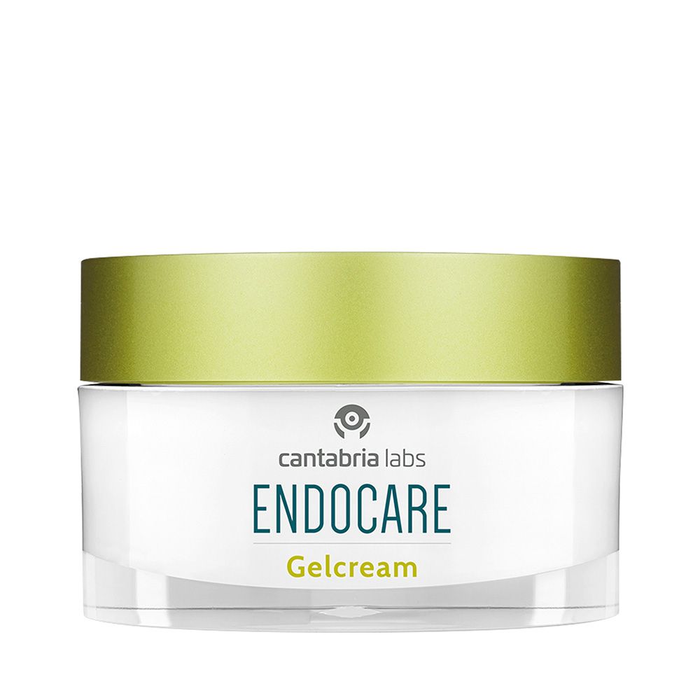 Vaso di crema con coperchio verde. Scritta: Endocare Gelcrem. Logo cantabria labs.