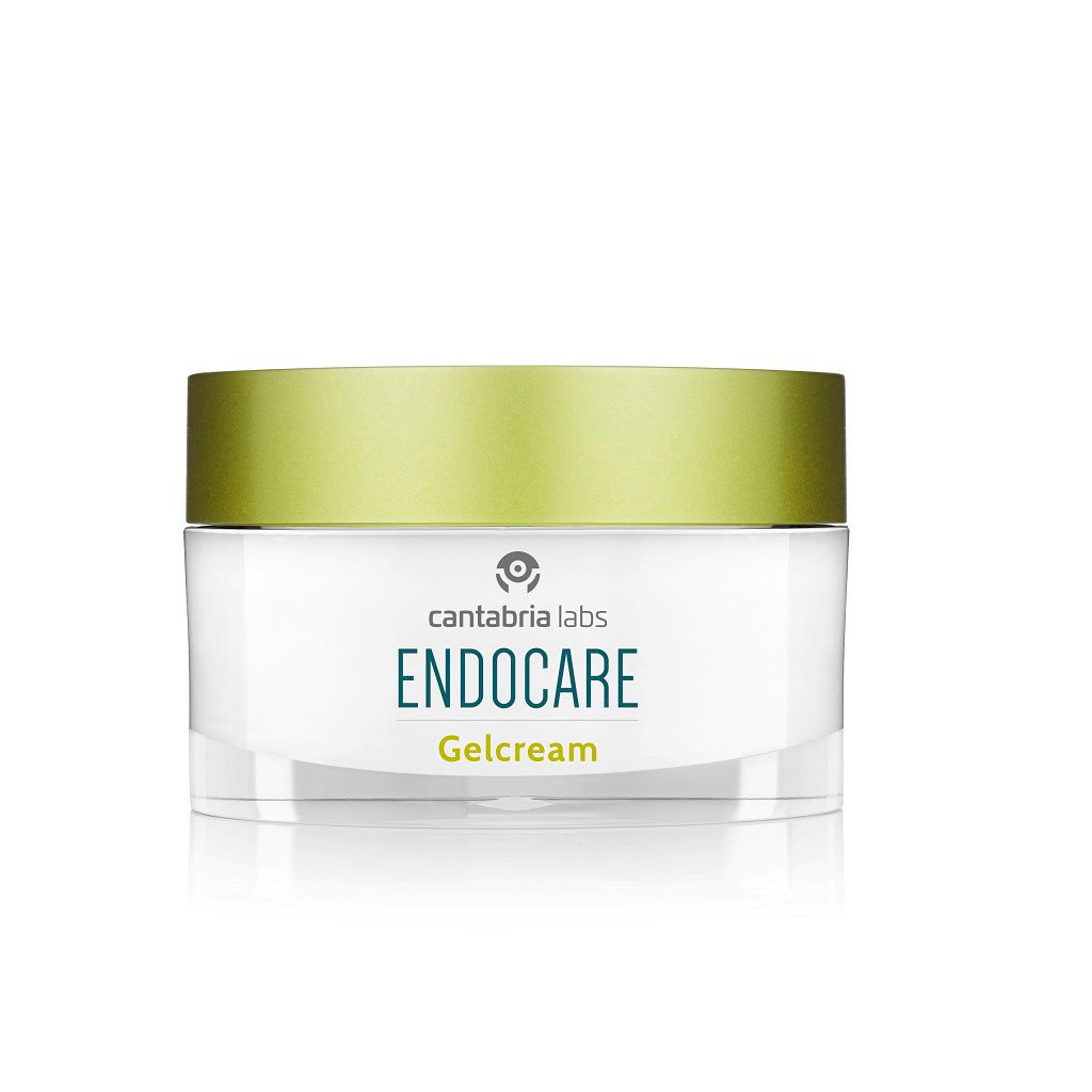 Vaso di crema con coperchio verde. Scritta: Endocare Gelcrem. Logo cantabria labs.