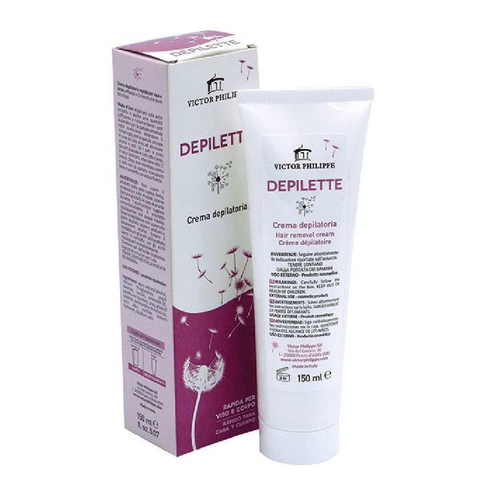 Crema e confezione. "Depilette" sul tubo. "Victor Philippe" sulla confezione.