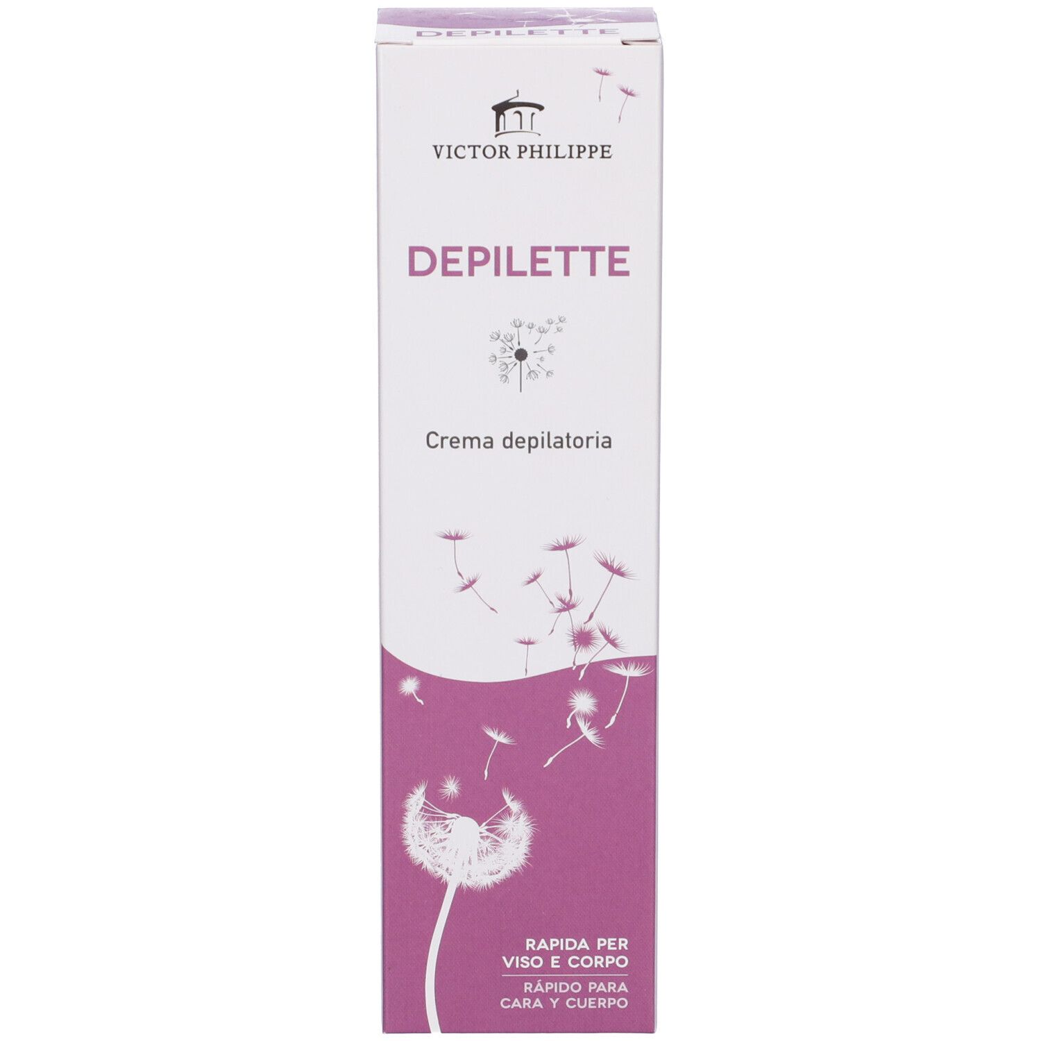 Confezione con "Depilette" e "Victor Philippe". Viola e bianco. Depilazione rapida.
