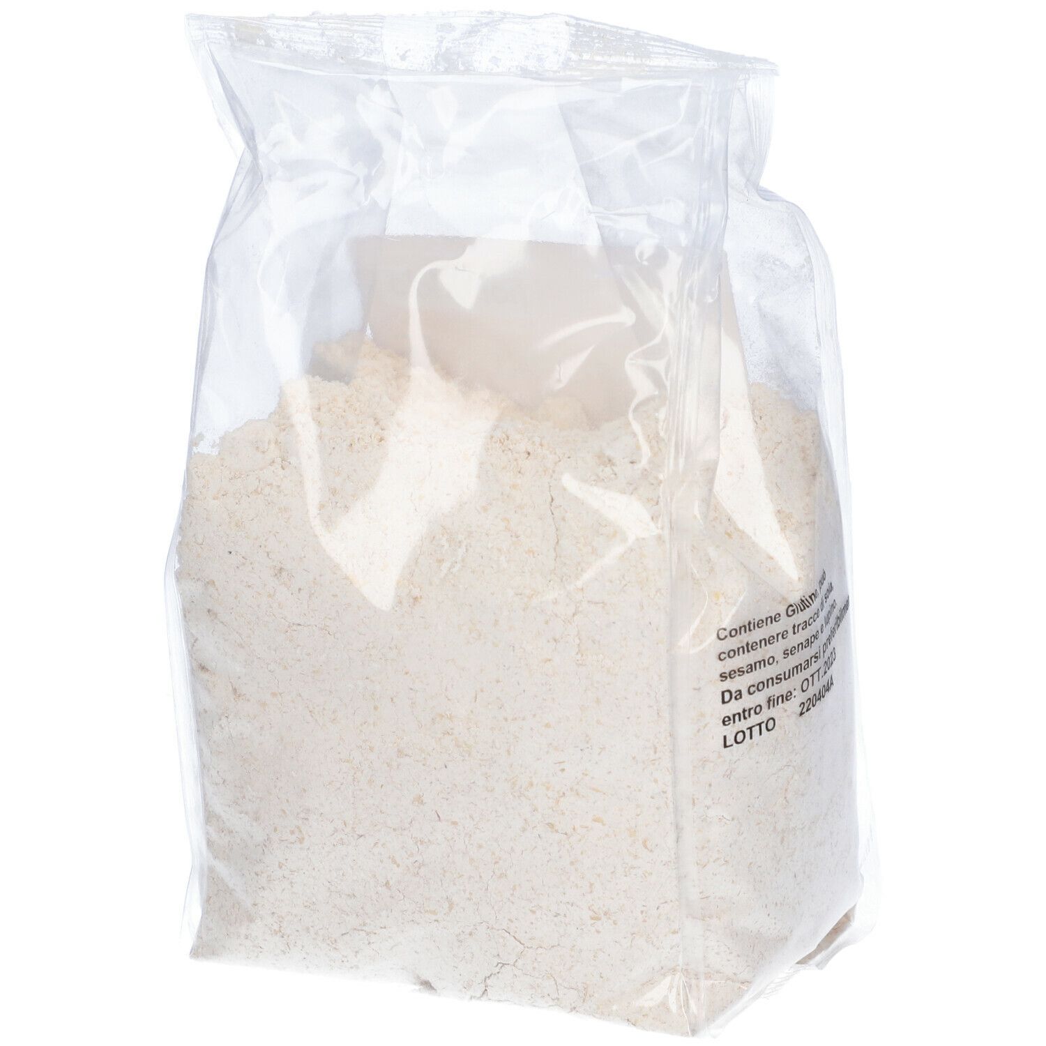 Confezione trasparente di Fior di Loto Farina Integrale di Avena Biologica. Informazioni sul prodotto. 500g.