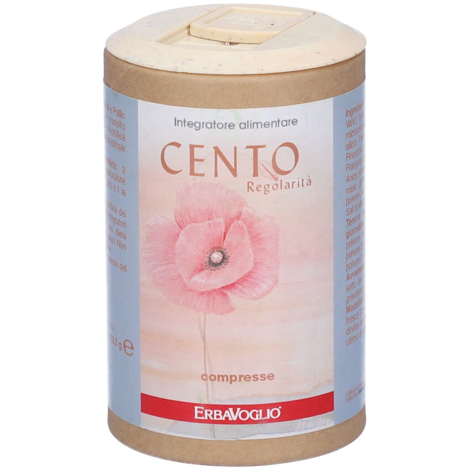 Barattolo cilindrico con CENTO e motivo floreale. Coperchio con apertura.