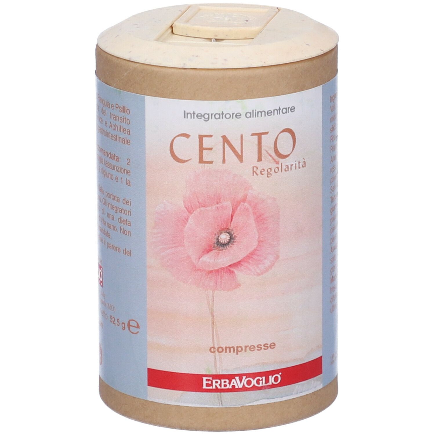 Barattolo cilindrico con CENTO e motivo floreale. Coperchio con apertura.