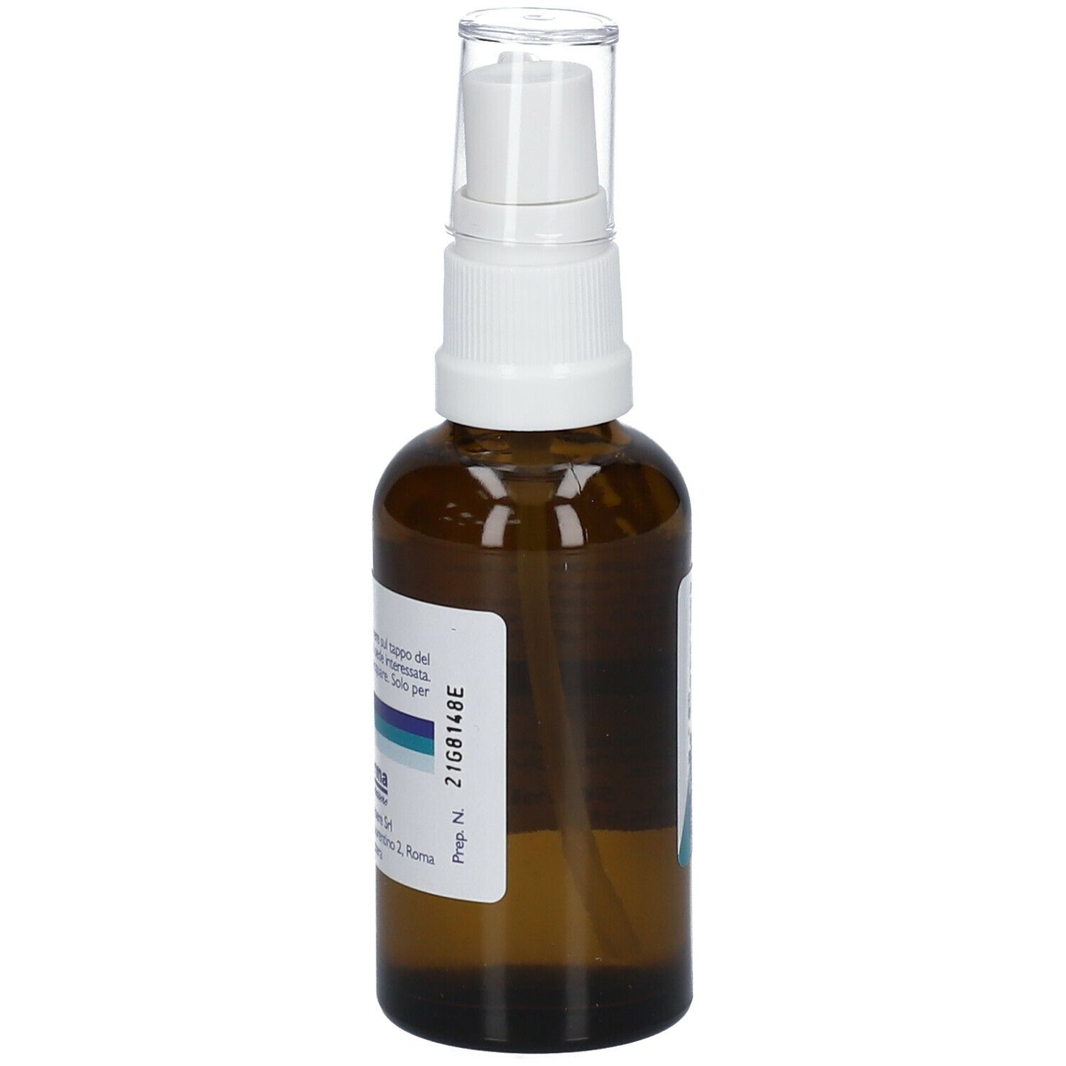 Flacone marrone con nebulizzatore bianco. Scritta: Plak Spray con Clorexidina 0,1%.