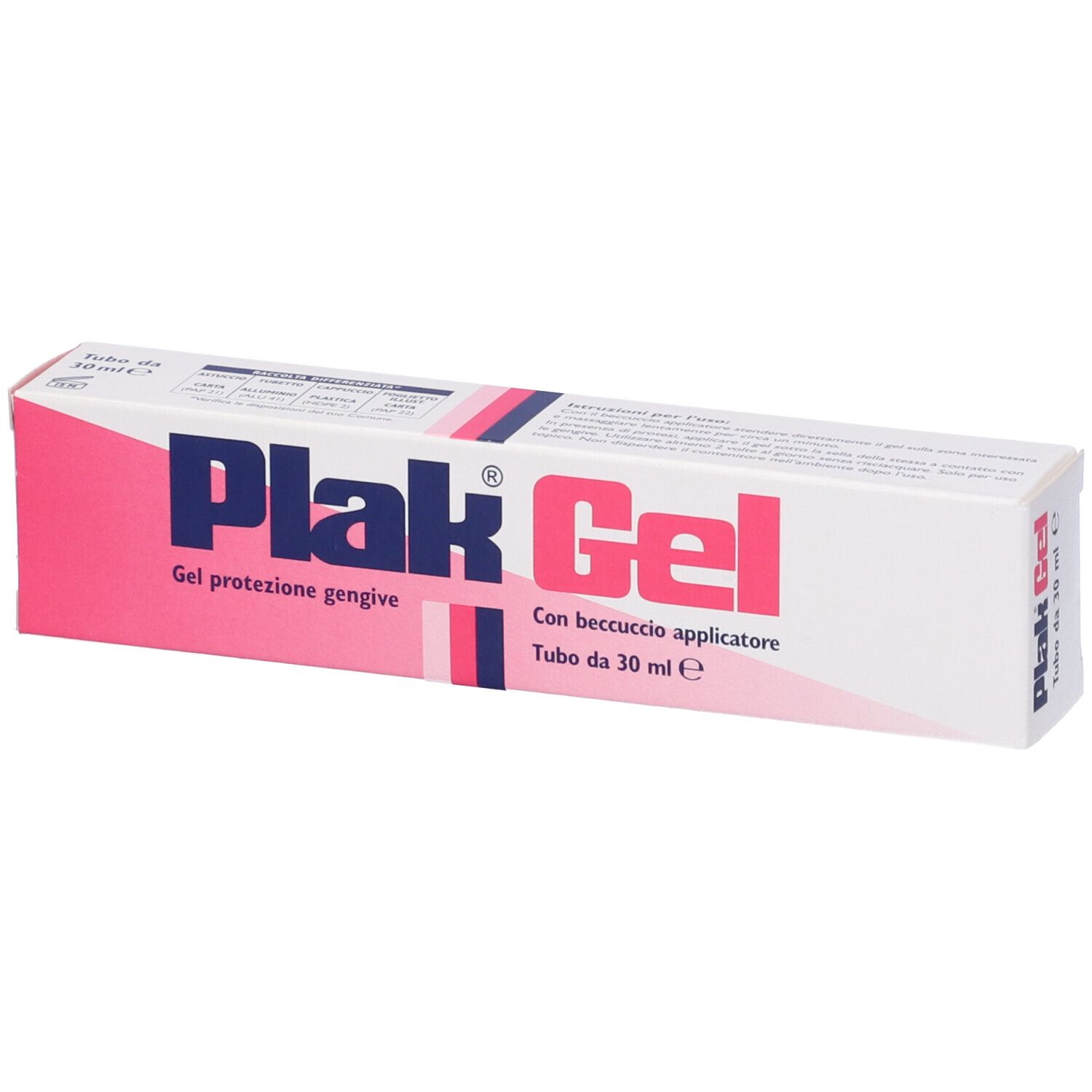 Emballage Plak Gel. Boîte blanche avec accents roses. Nom et texte du produit visibles.