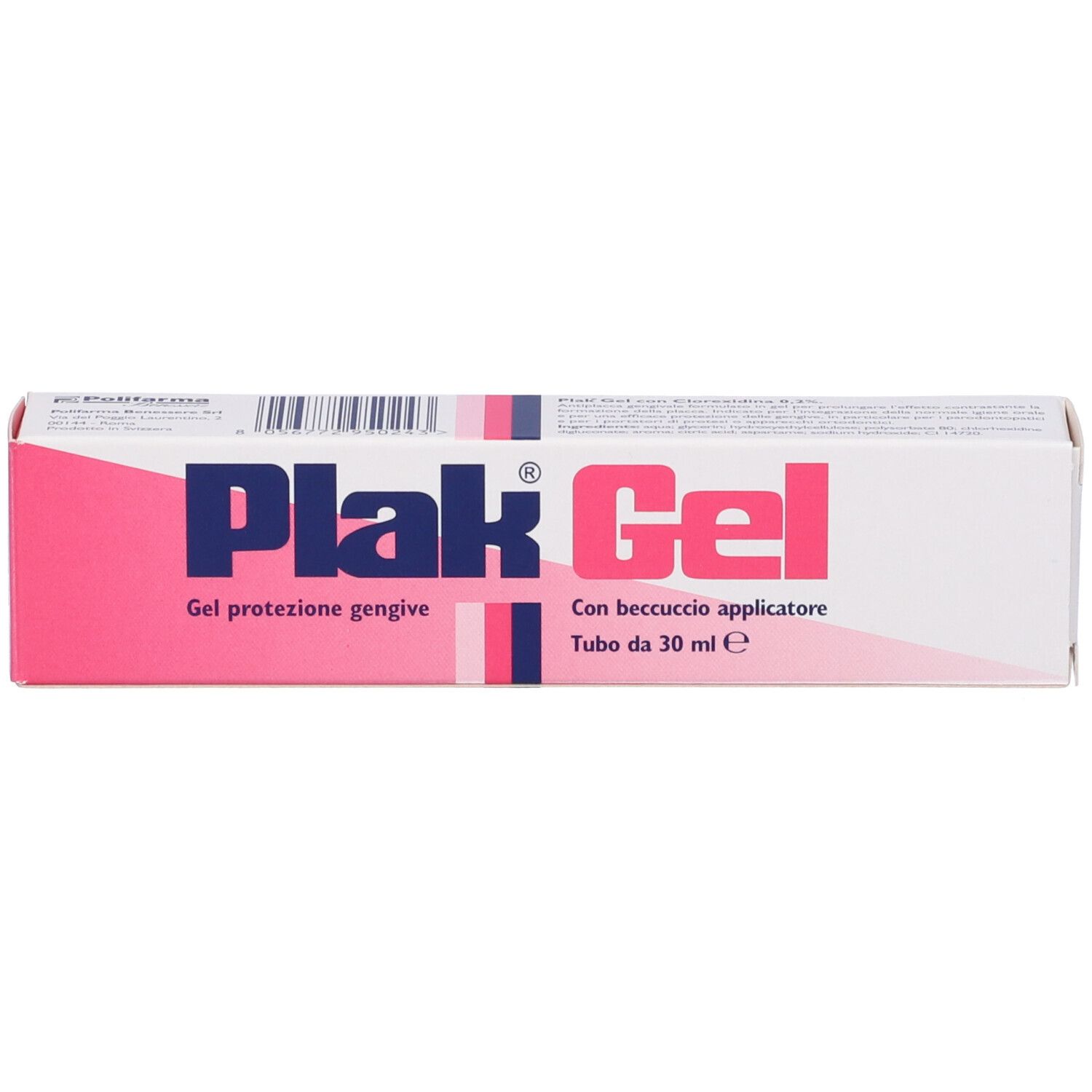 Emballage Plak Gel. Boîte blanche avec accents roses. Nom et texte du produit visibles.