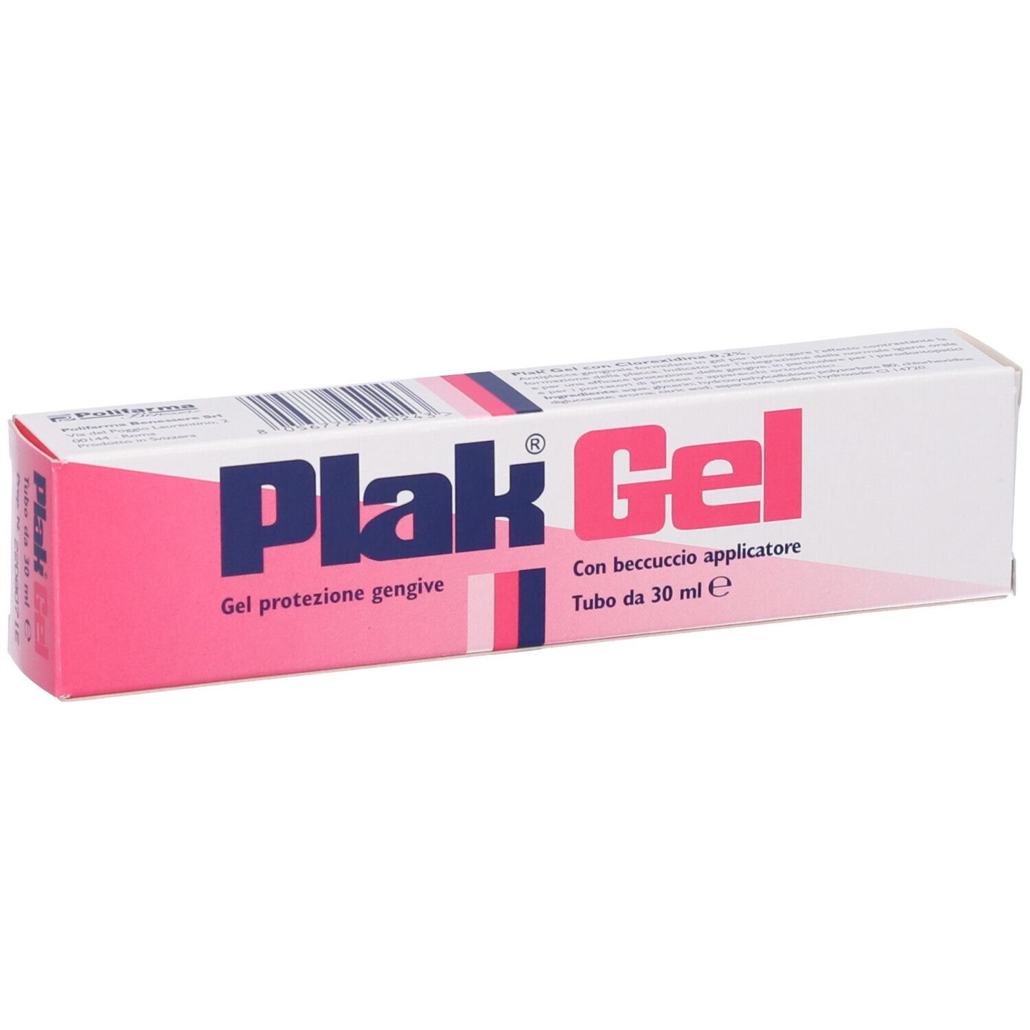 Emballage Plak Gel. Boîte blanche avec accents roses. Nom et texte du produit visibles.