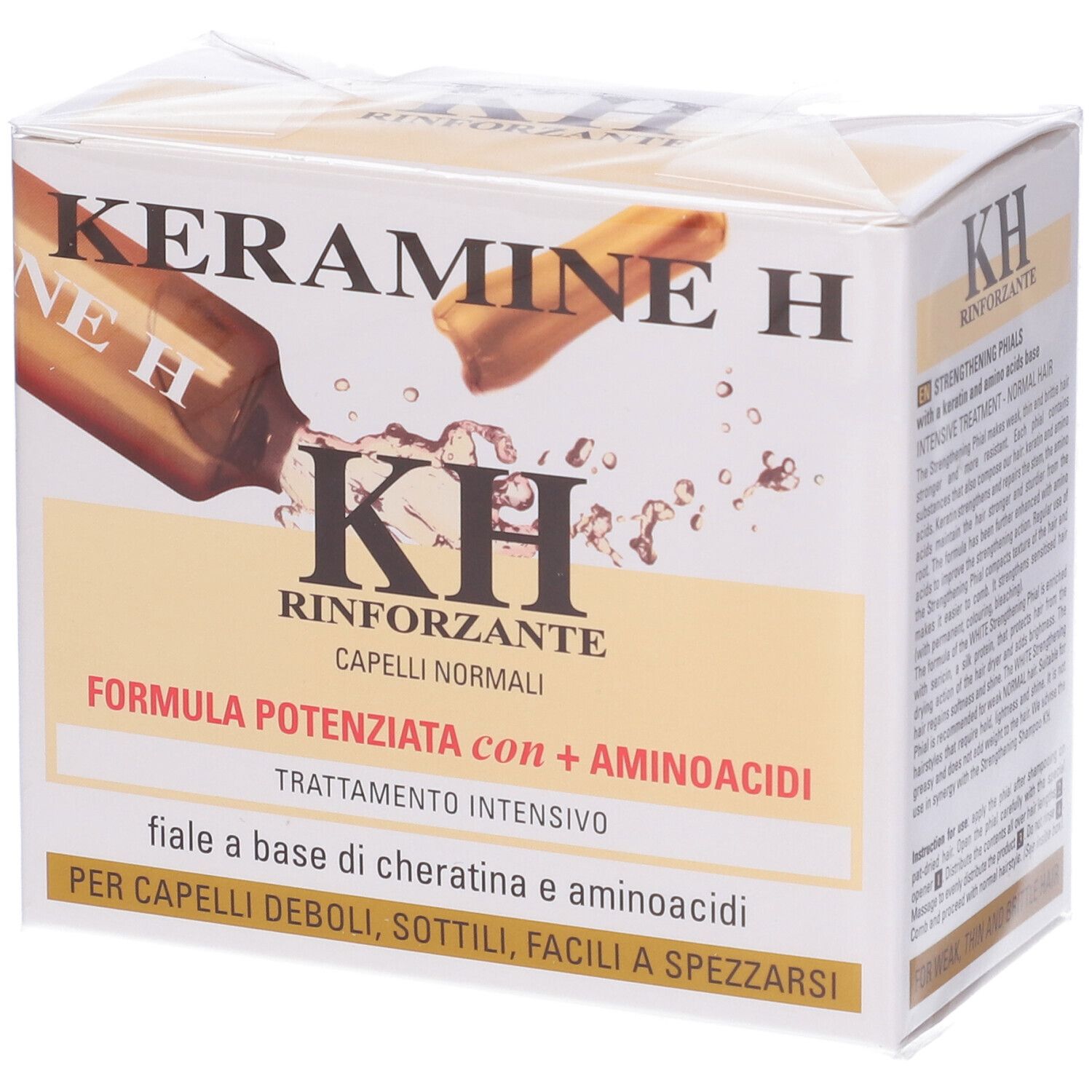 Confezione Keramine H. Scritto: Rinforzante, Capelli Normali. Formula Potenziata con + Aminoacidi. Per capelli deboli, sottili.