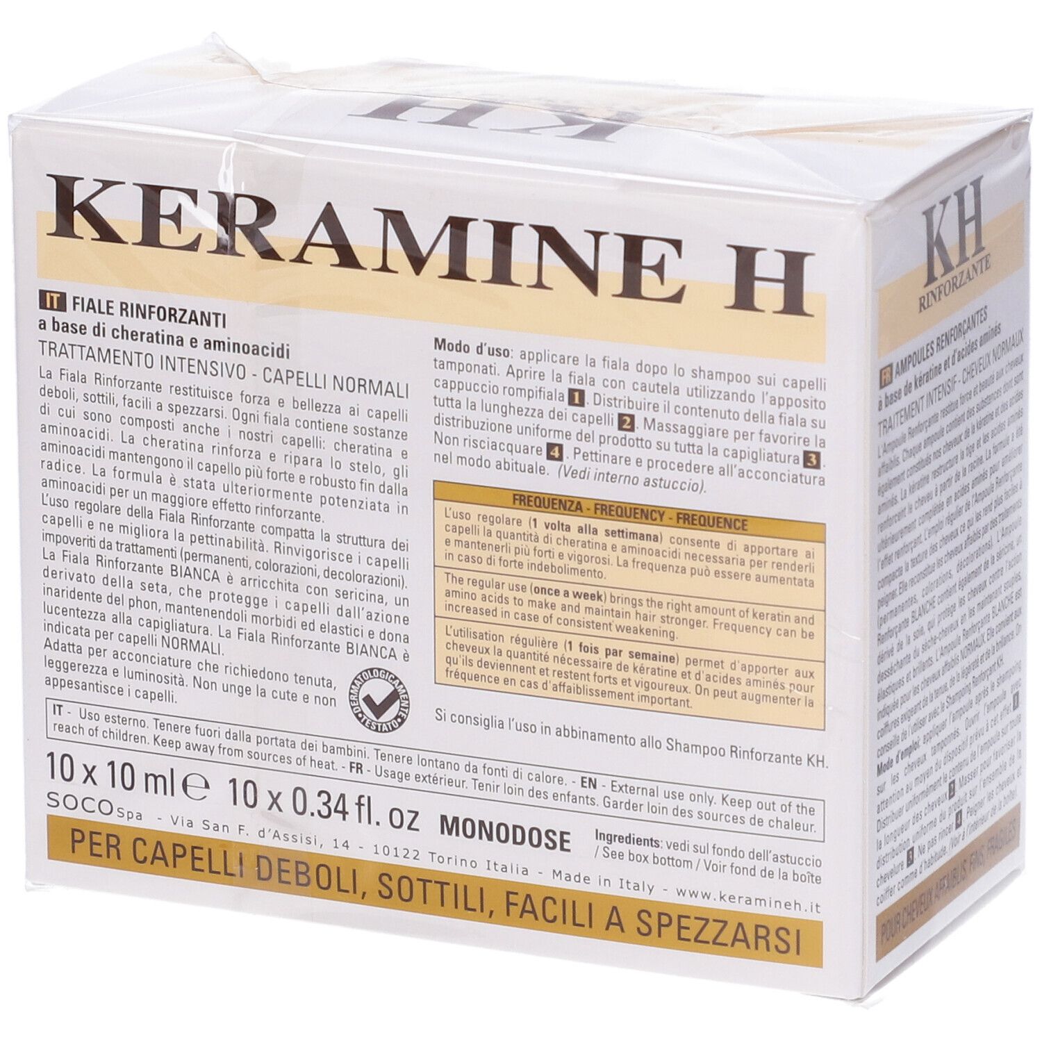 Confezione Keramine H. Scritto: Rinforzante, Capelli Normali. Formula Potenziata con + Aminoacidi. Per capelli deboli, sottili.