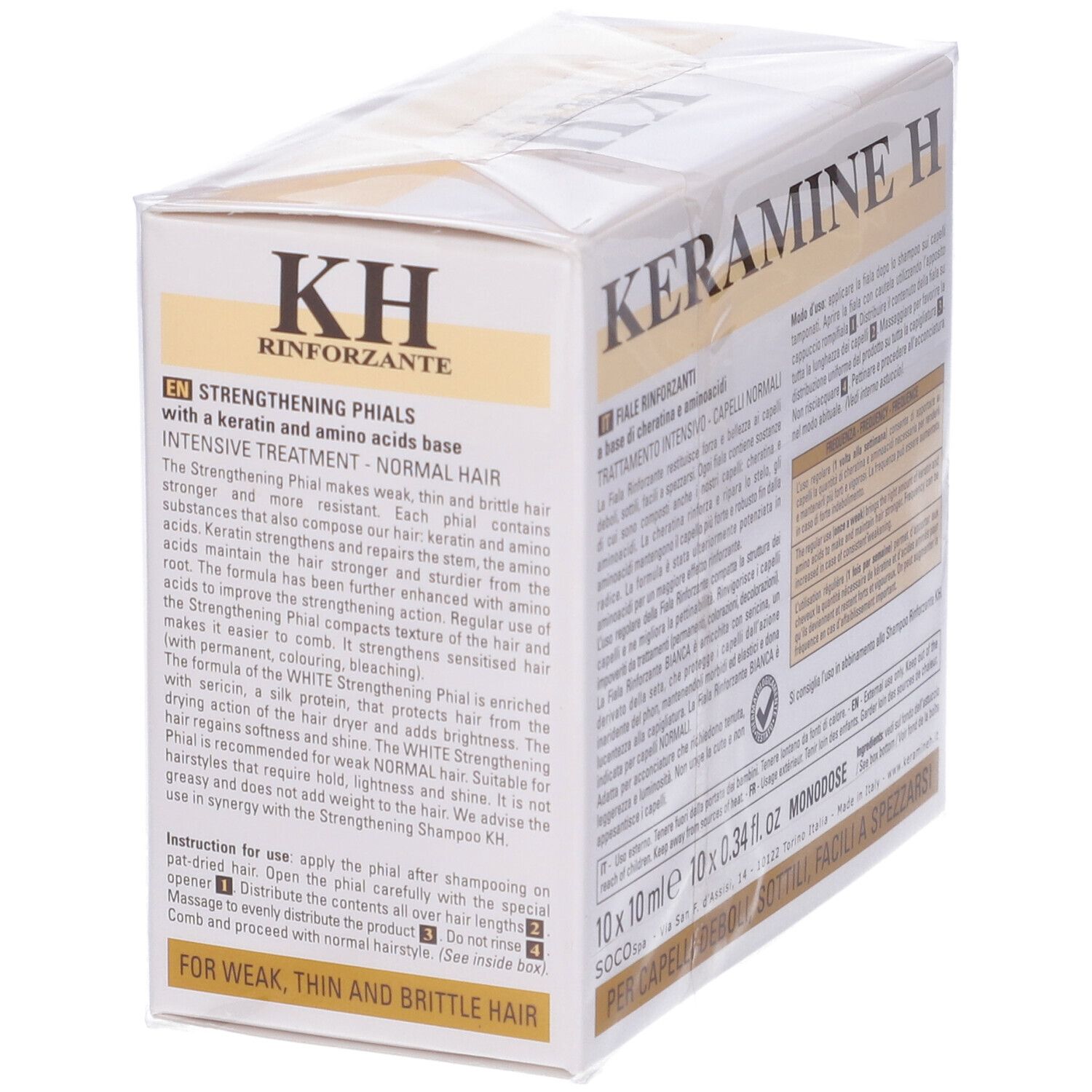 Confezione Keramine H. Scritto: Rinforzante, Capelli Normali. Formula Potenziata con + Aminoacidi. Per capelli deboli, sottili.