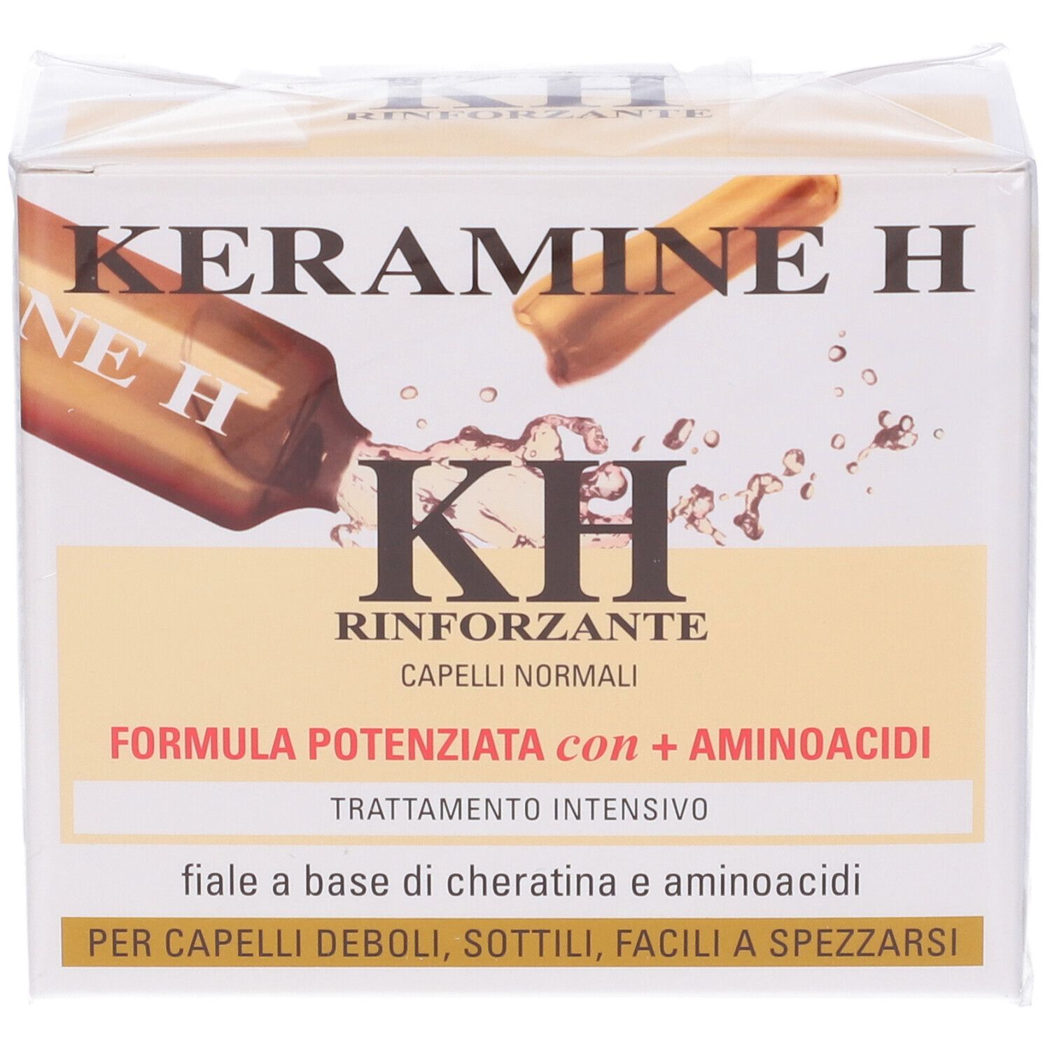 Confezione Keramine H. Scritto: Rinforzante, Capelli Normali. Formula Potenziata con + Aminoacidi. Per capelli deboli, sottili.