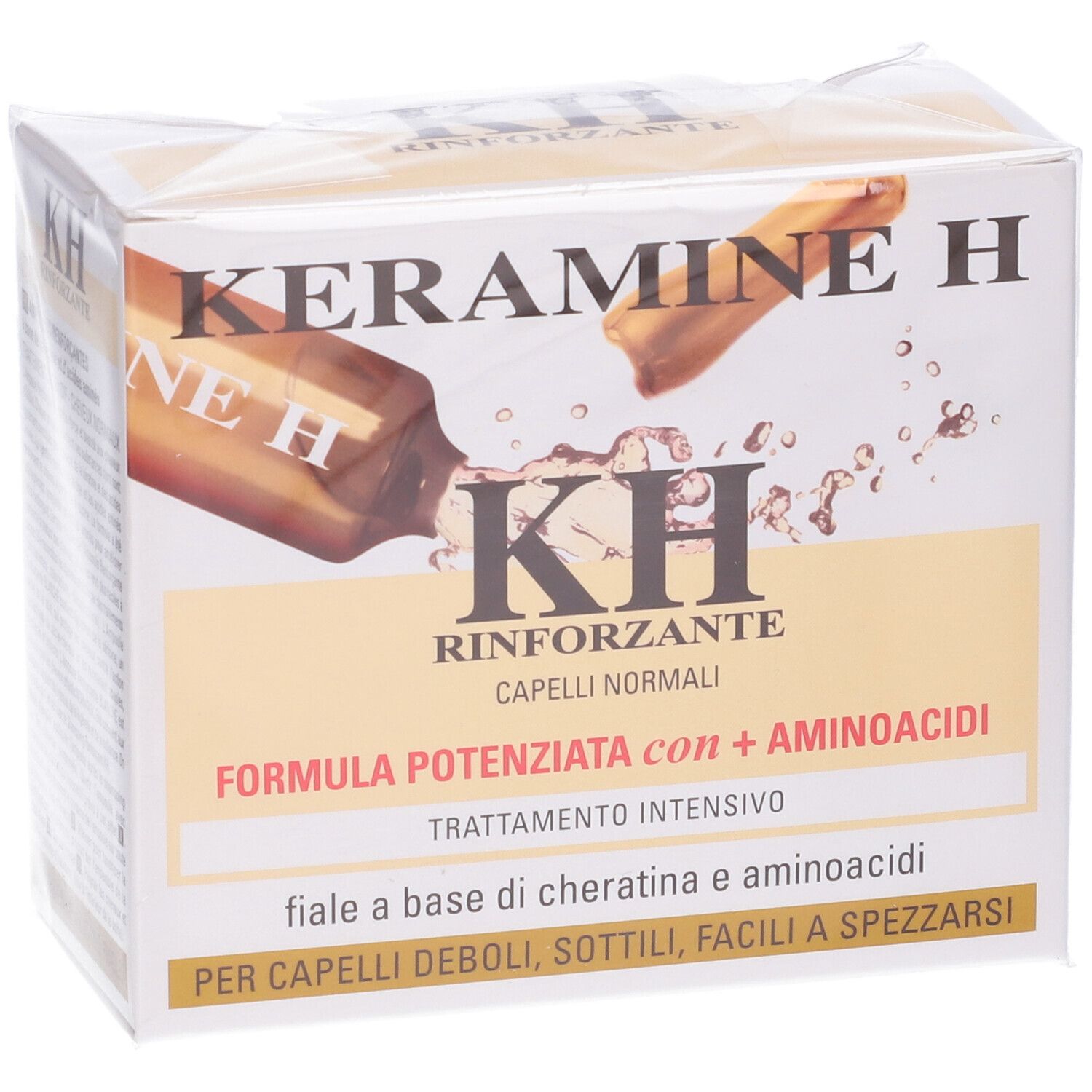 Confezione Keramine H. Scritto: Rinforzante, Capelli Normali. Formula Potenziata con + Aminoacidi. Per capelli deboli, sottili.