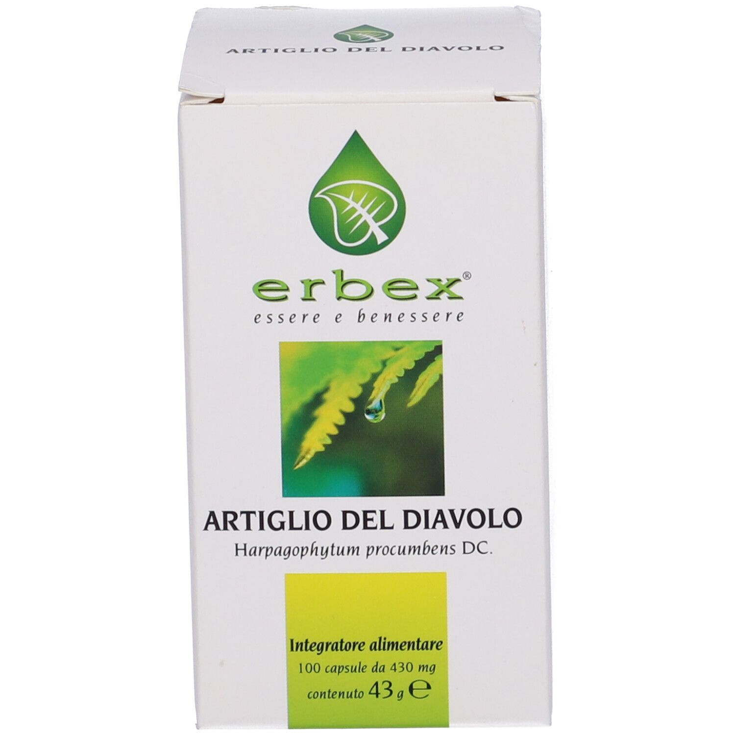Scatola bianca con dettagli verdi. Informazioni sul prodotto e logo verde visibili sulla parte anteriore.