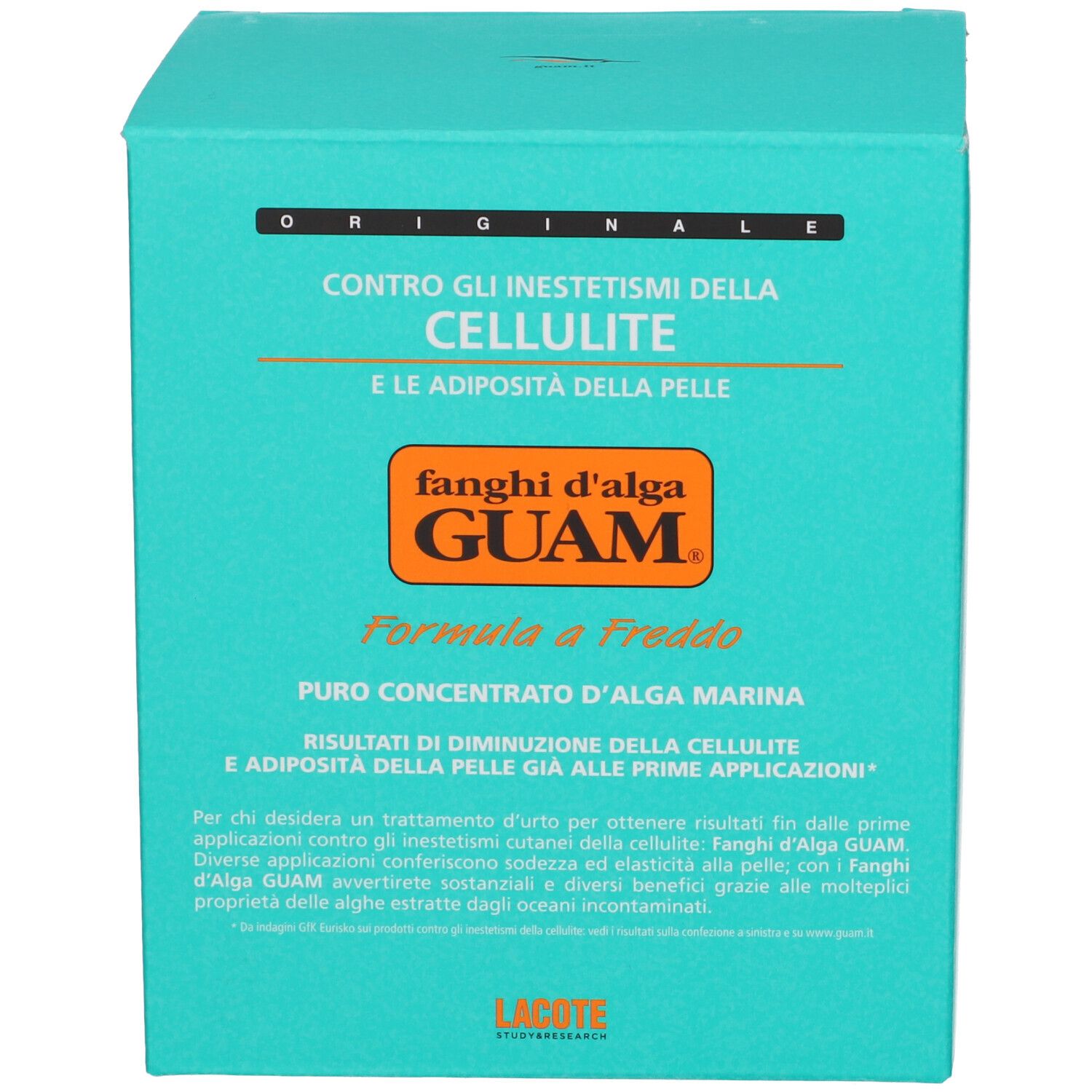 Confezione verde. Scritta: GUAM® Kalt-Algenschlamm.