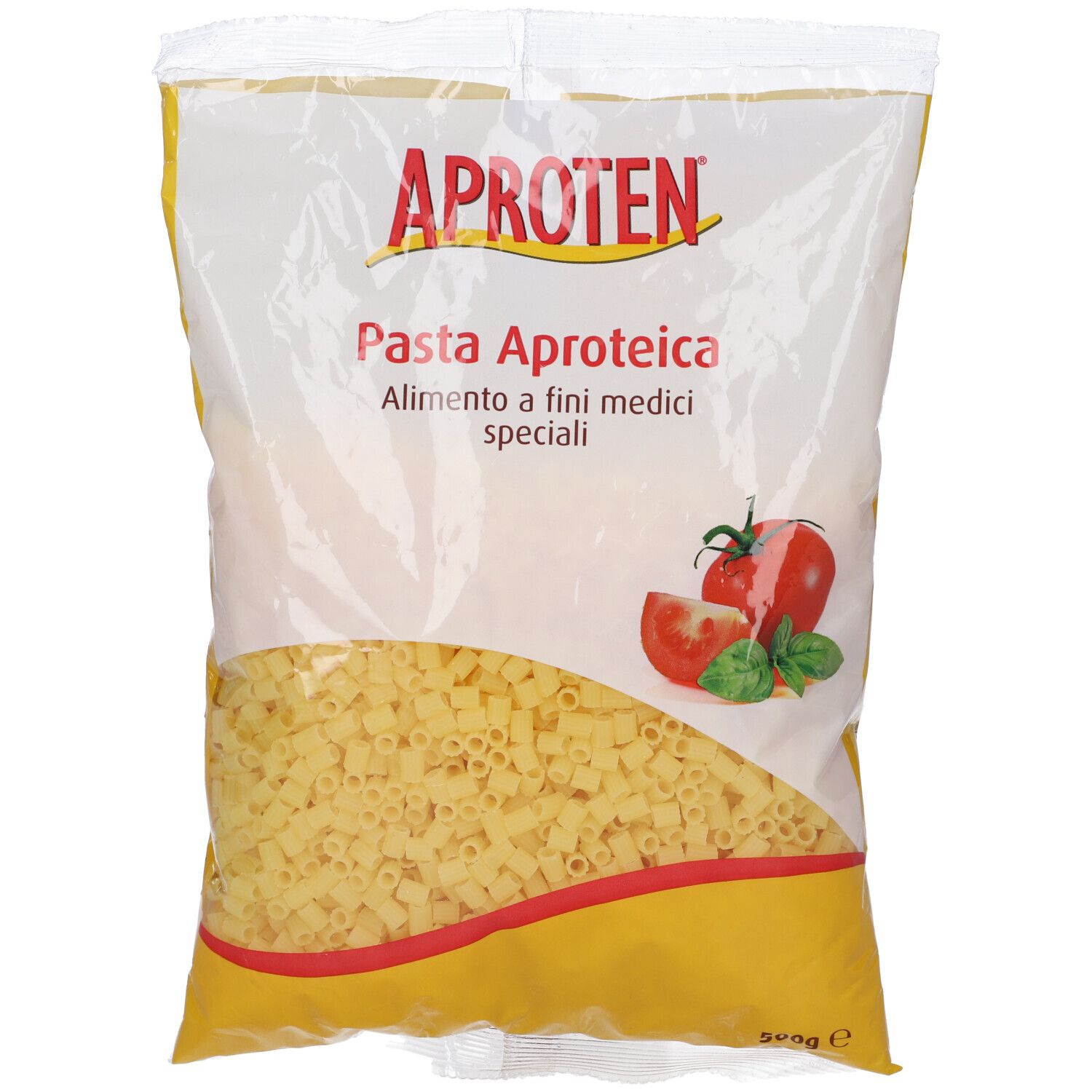 Aproten Pasta Aproteica in confezione trasparente. Contenuto: pasta piccola, quadrata.