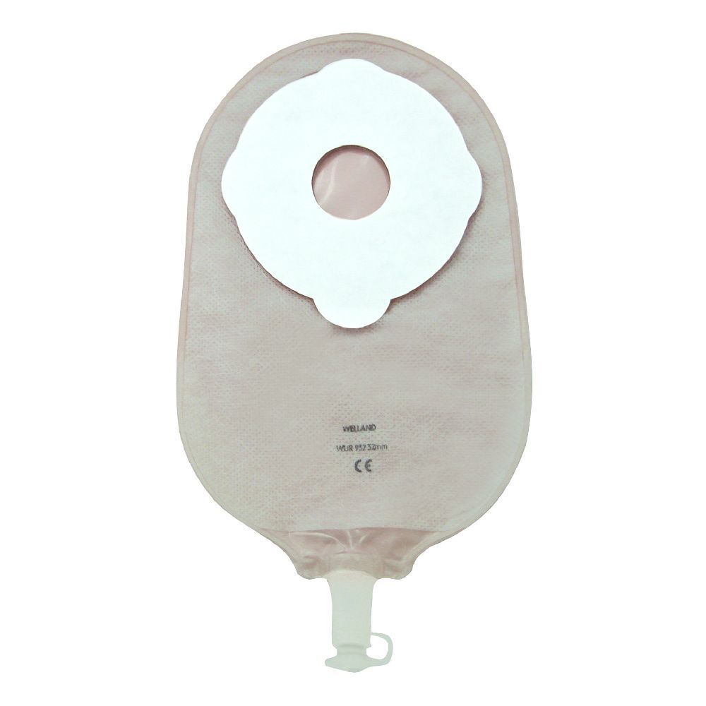Sacchetto medico beige con apertura bianca e chiusura. Marchio HELLAHR, marchio CE.