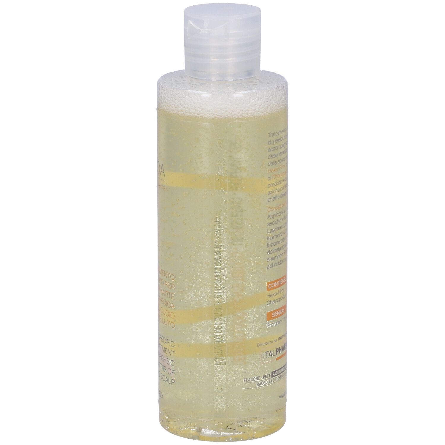 Quiseb Duo Lozione Shampoo, flacone. Scritta: Quinoa, Q, Quiseb Duo, Lozione Shampoo. 200 ml.