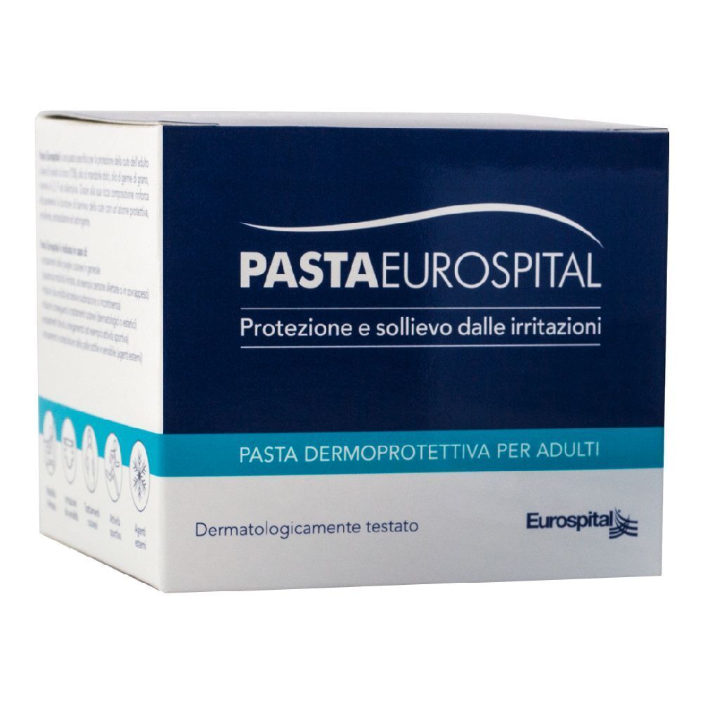 Crema dermatologica in scatola. Confezione blu e bianca con nome del prodotto e logo.