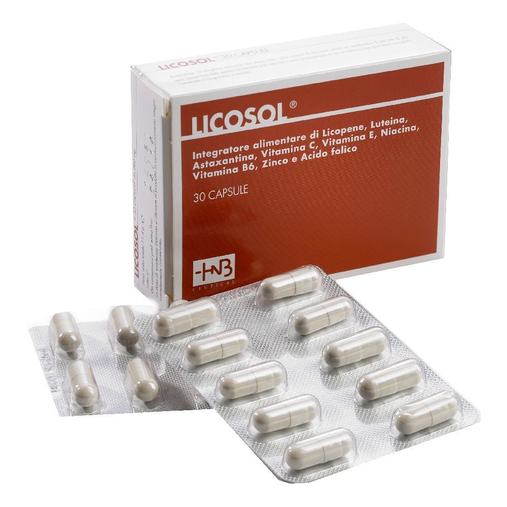 Confezione di capsule e scatola con nome e ingredienti del prodotto. 30 capsule.