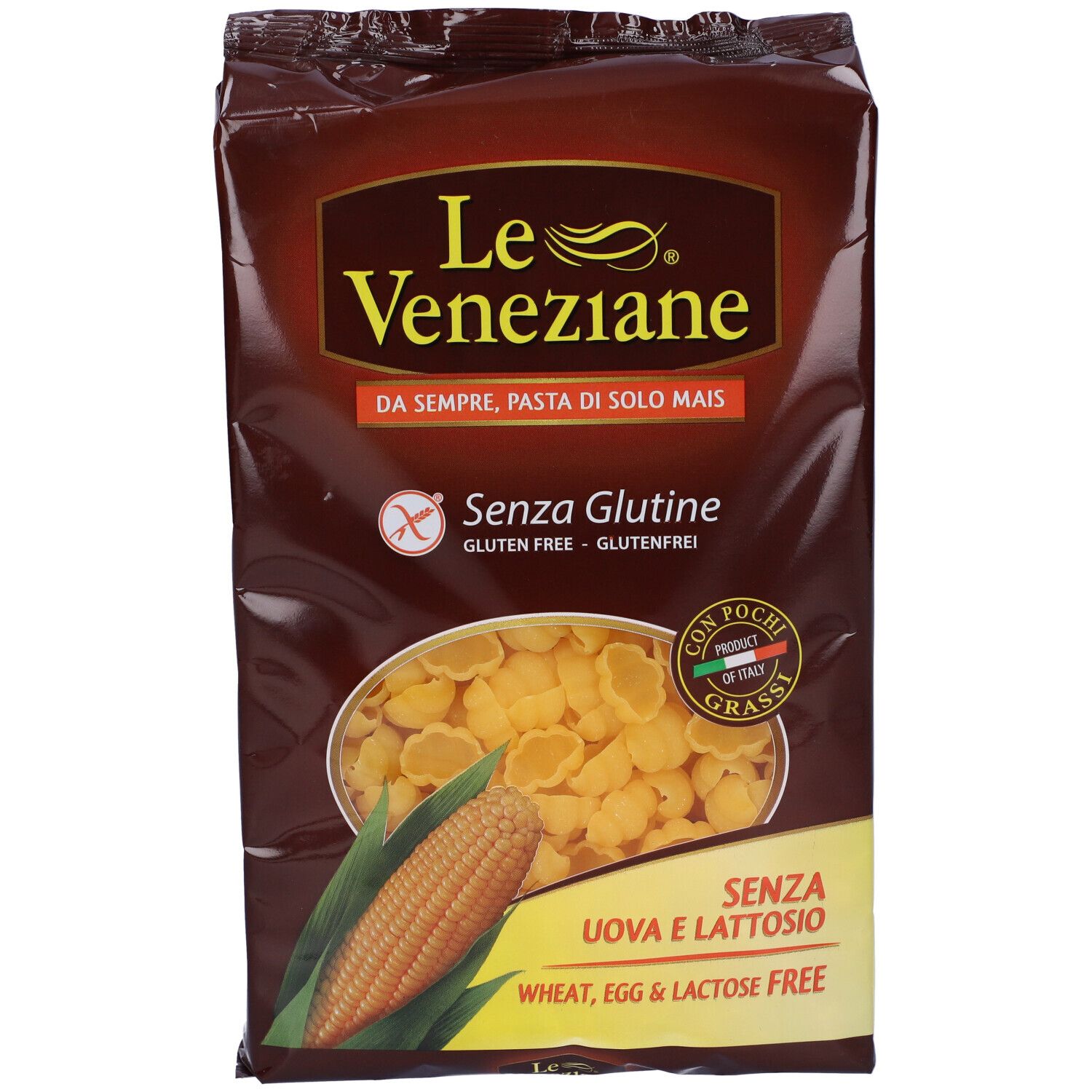 Confezione di Le Veneziane Gnocchi. Senza glutine, senza uova e lattosio. Pasta di mais.