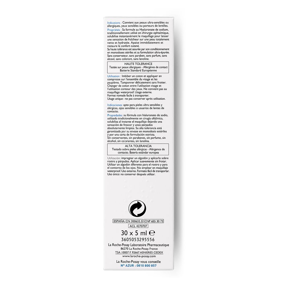 Dos de la boîte blanche avec texte. Informations sur les ingrédients et l'utilisation. Logo et coordonnées.
