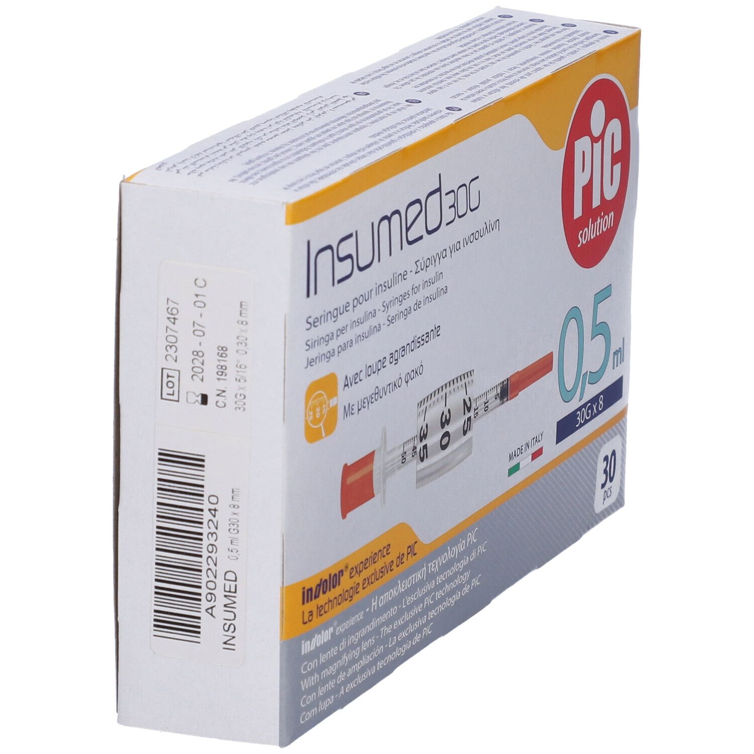 Packung Insumed 30G Insulinspritzen, 0,5 ml, 30 Stück.