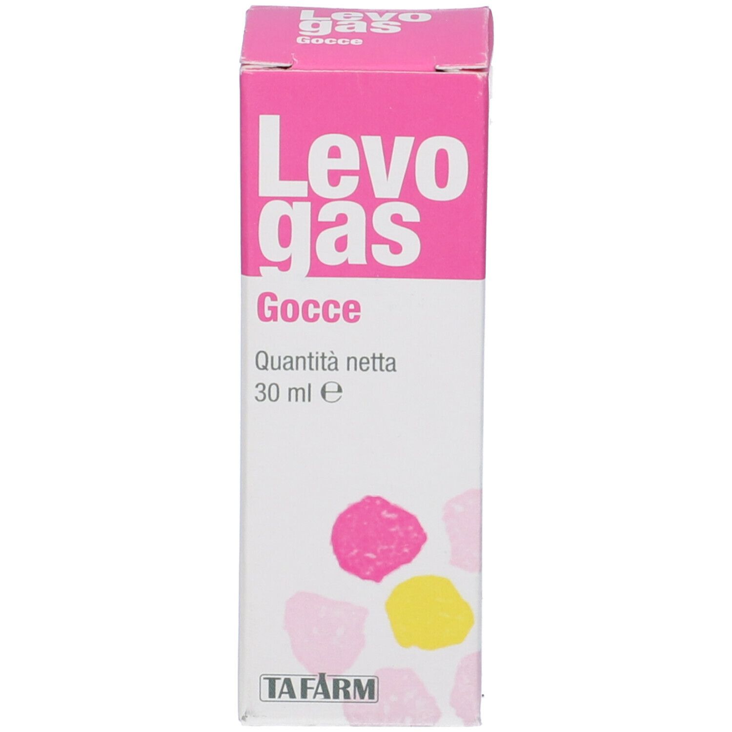 Scatola rosa e bianca con nome e logo del prodotto. Sulla scatola sono indicati nome, quantità e logo del prodotto.