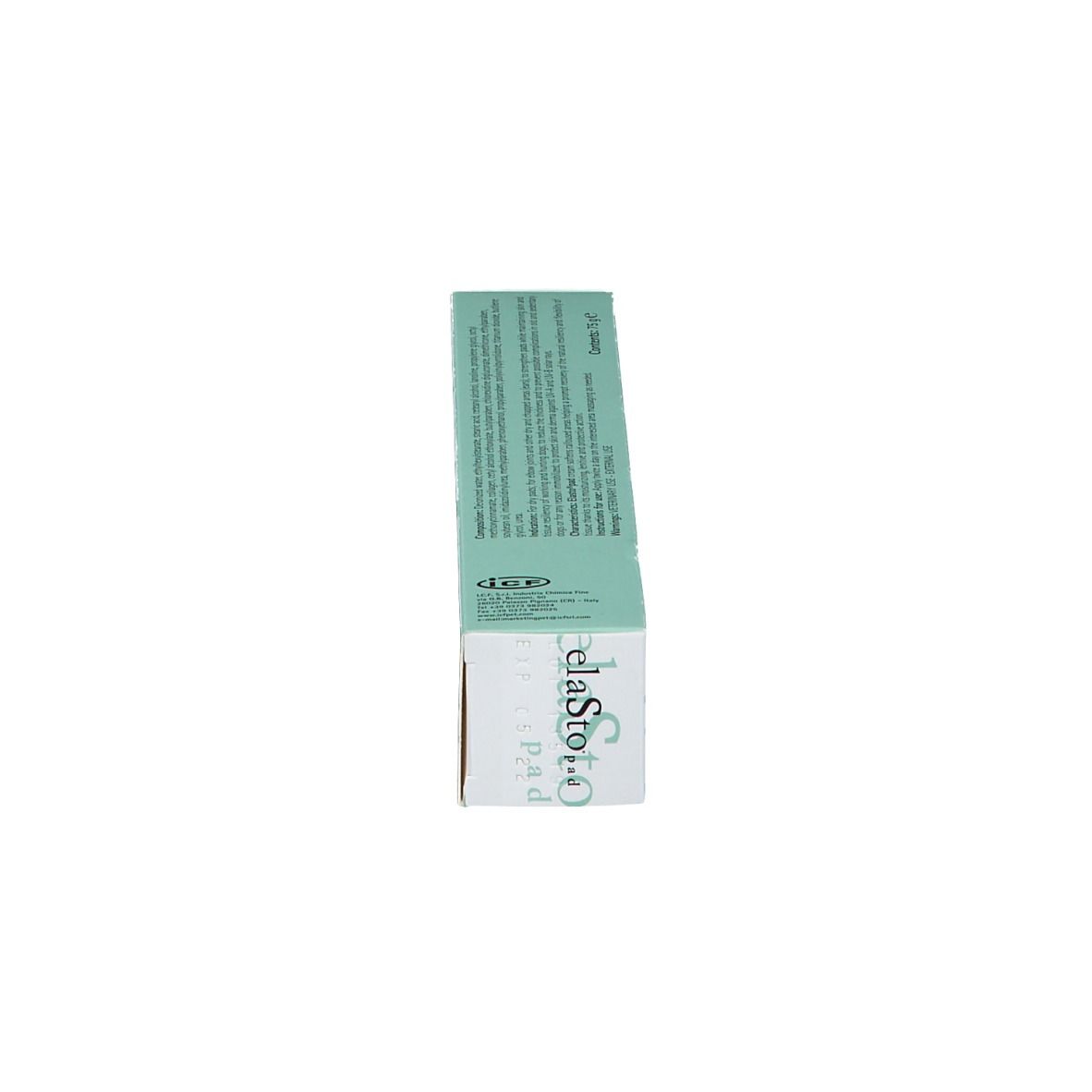 Confezione Elasto® Pad. Scatola bianca e verde con nome e testo del prodotto. Contiene crema per cani e gatti con protezione solare.