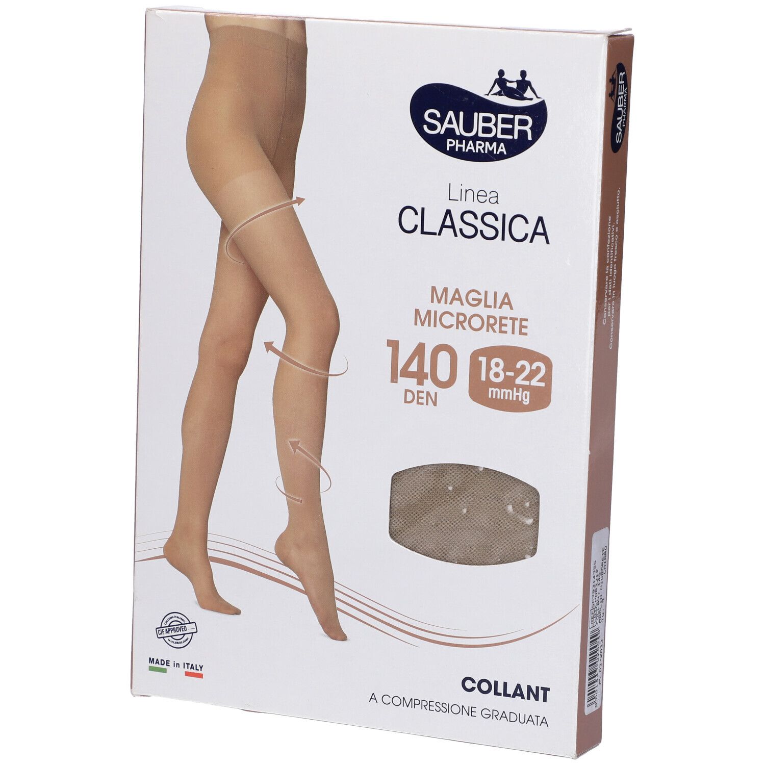 Confezione collant Sauber Classica 140 Den. Dettagli e marchio visibili sulla confezione.